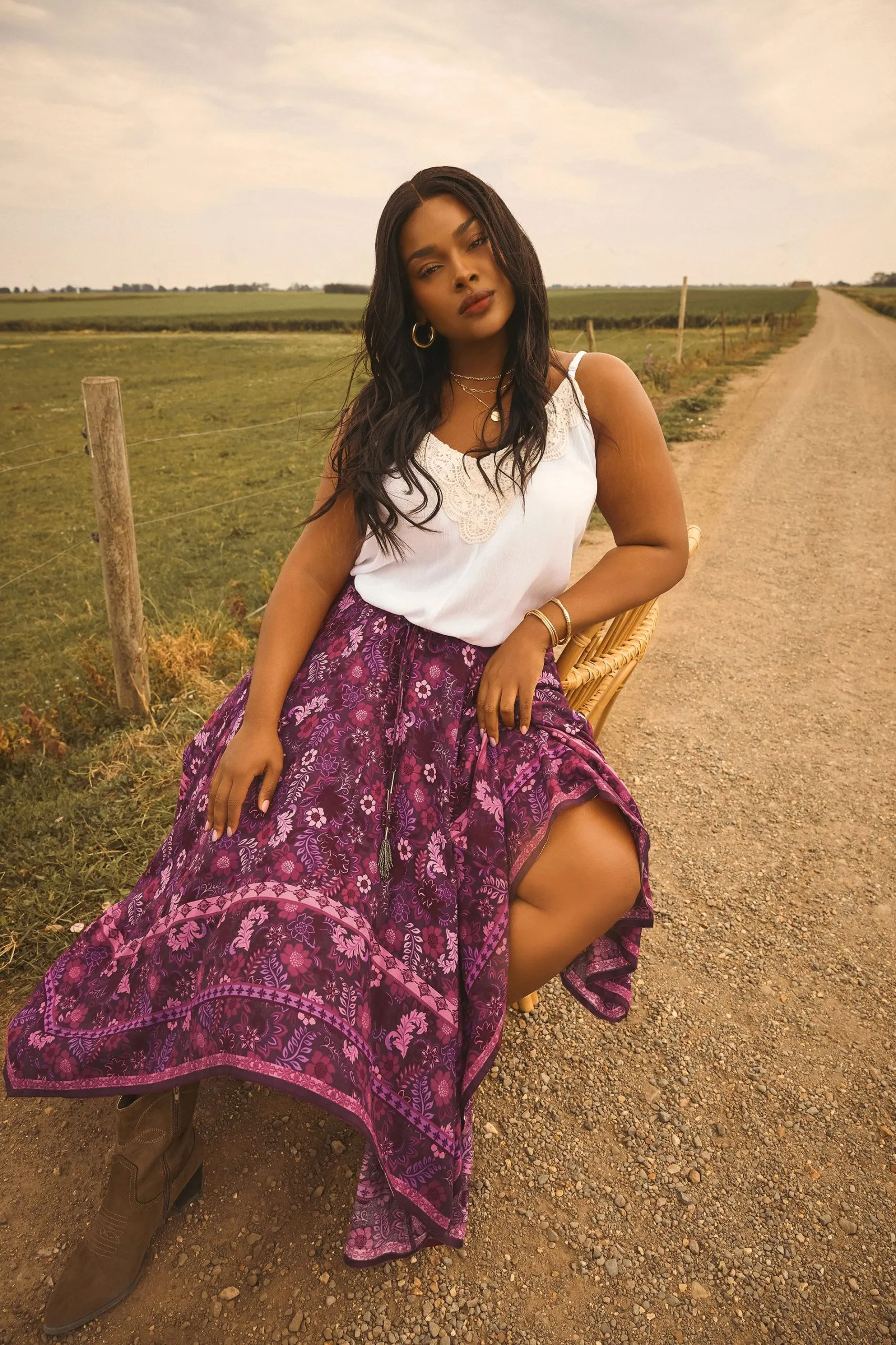 Floral Print Hanky Hem Skirt