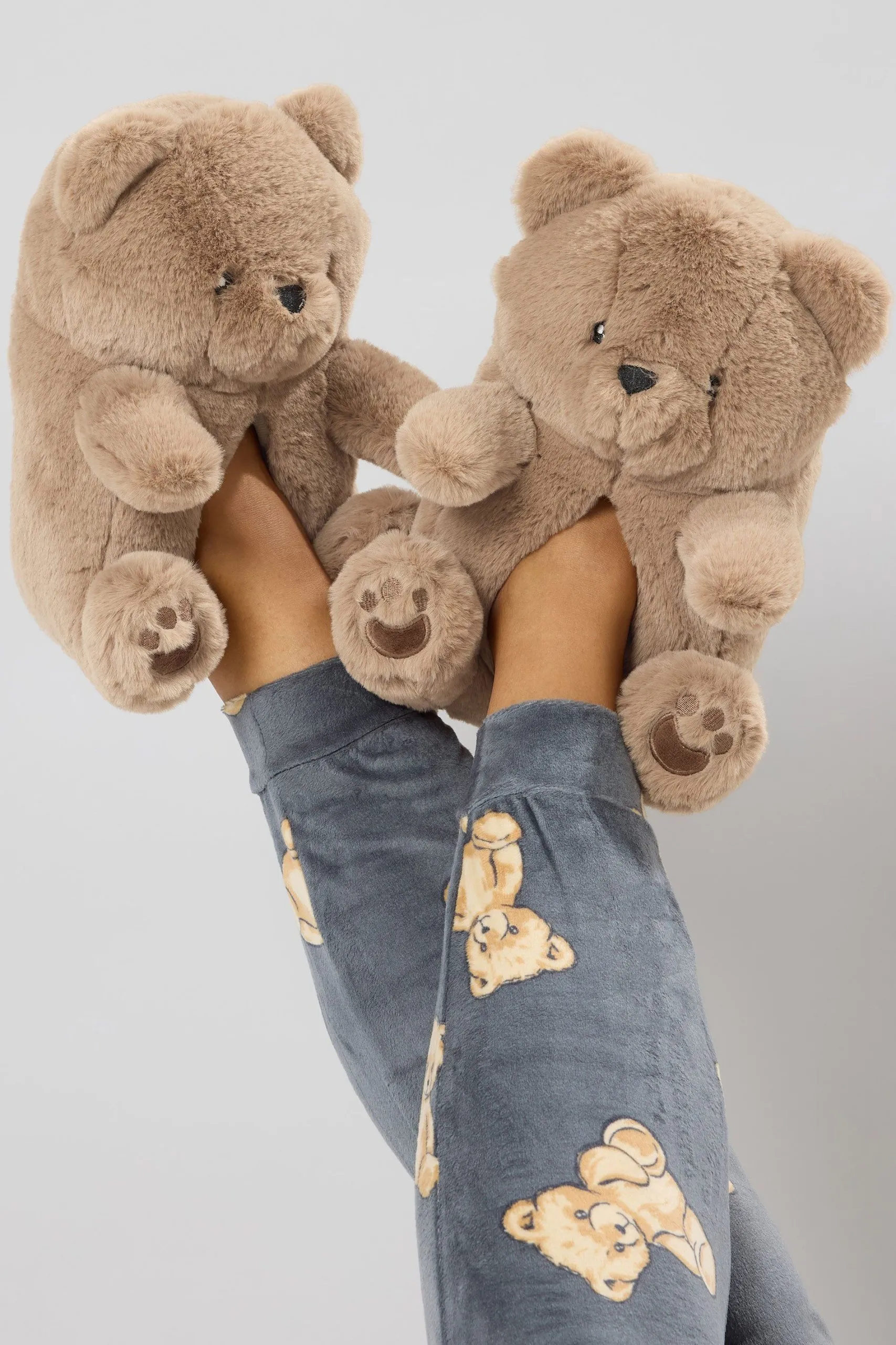 Faux Fur Teddy Bear Slippers