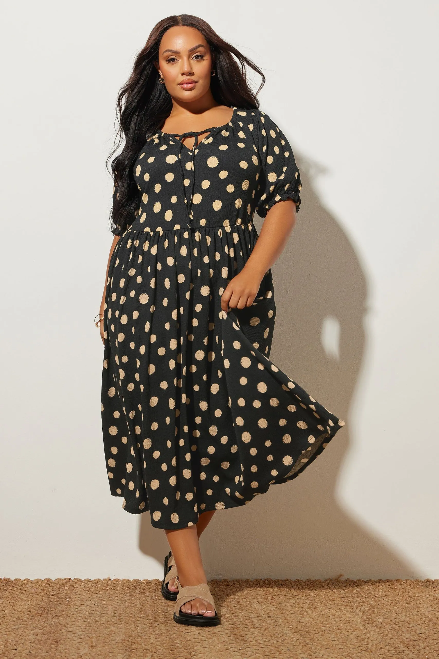 Spot Print Textured Dress