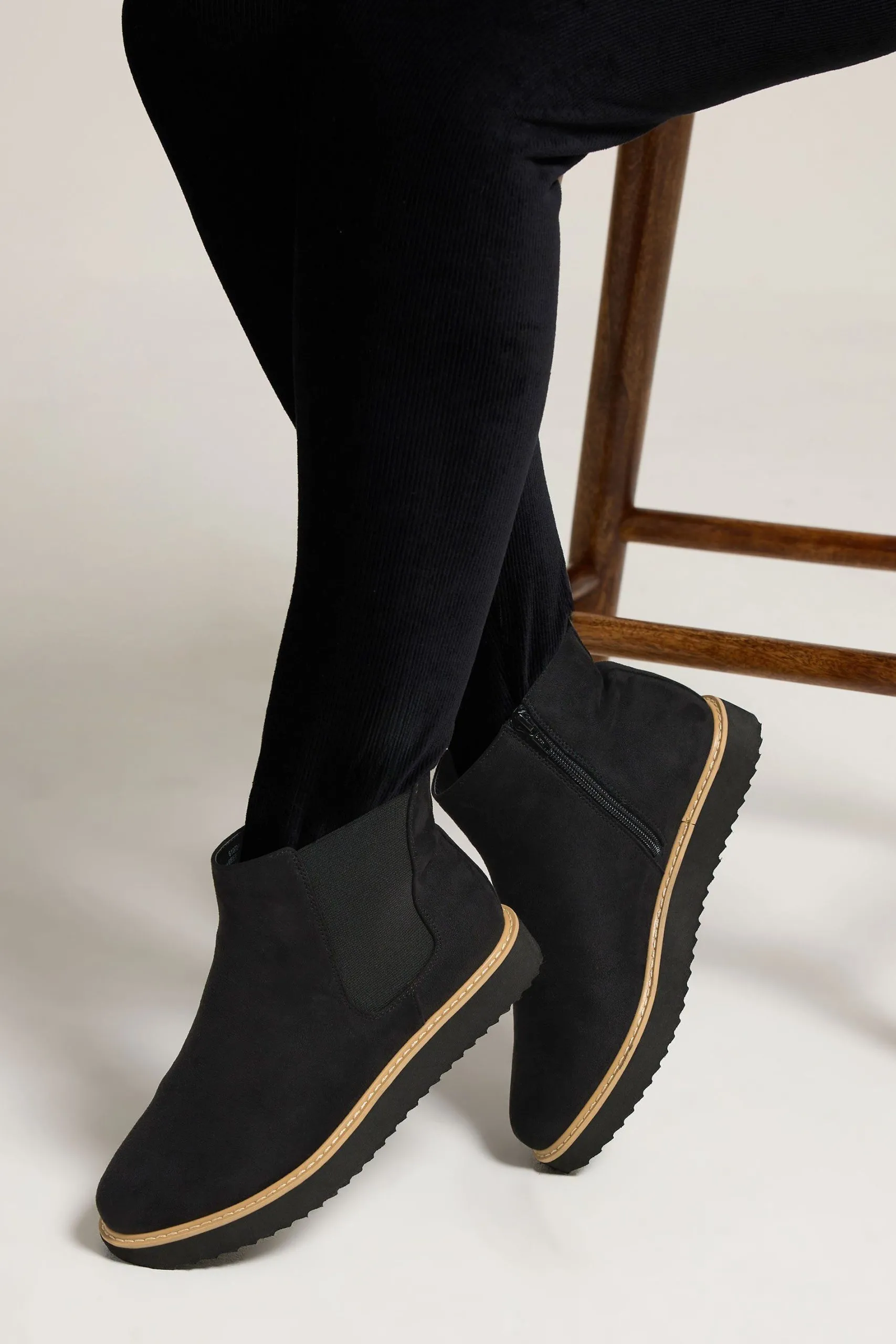 Faux Suede Contrast Trim Chelsea Boots