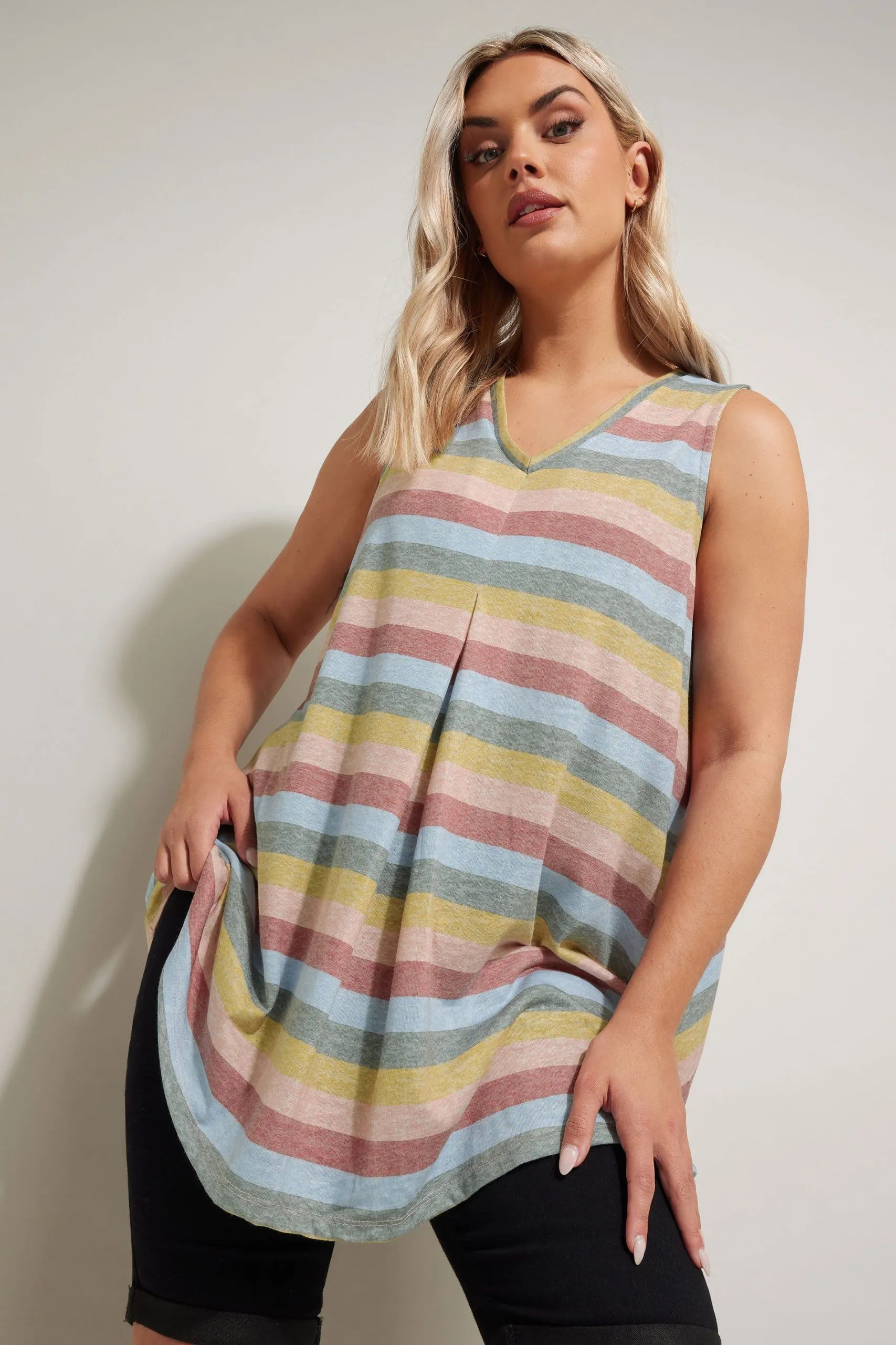 Stripe Pleat Front Vest Top