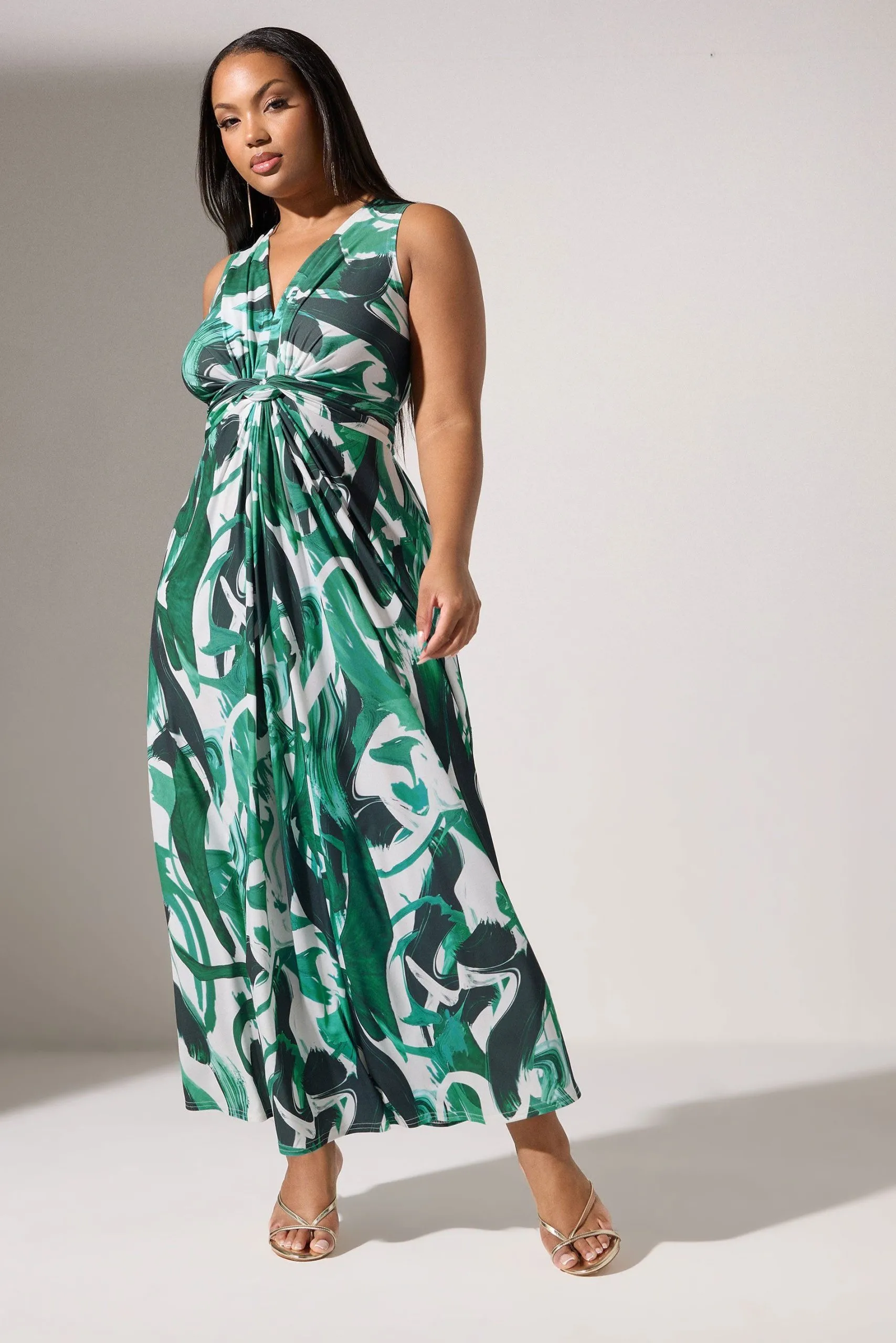Abstract Knotted Front Maxi Dress