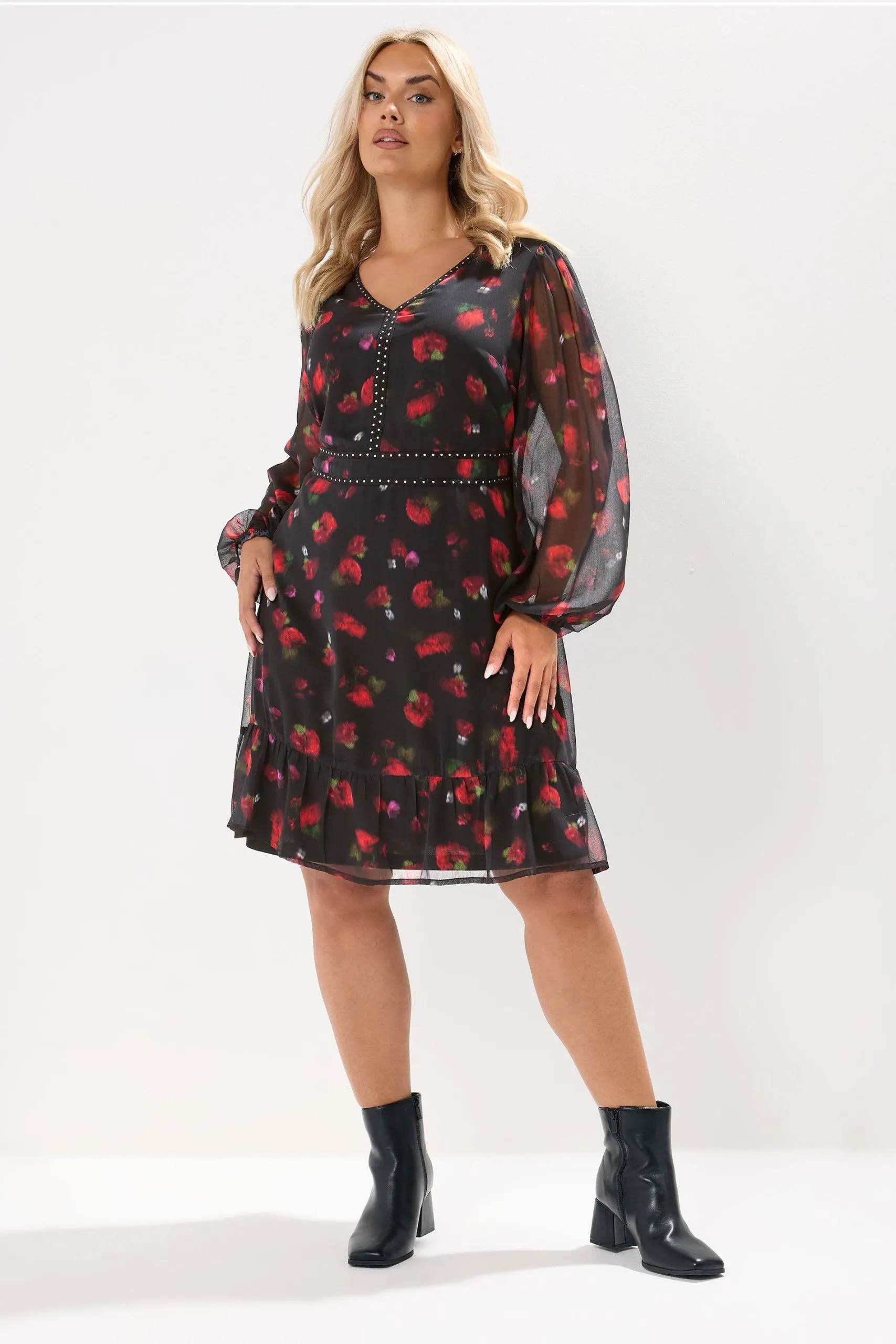 Blurred Floral Stud Midi Dress