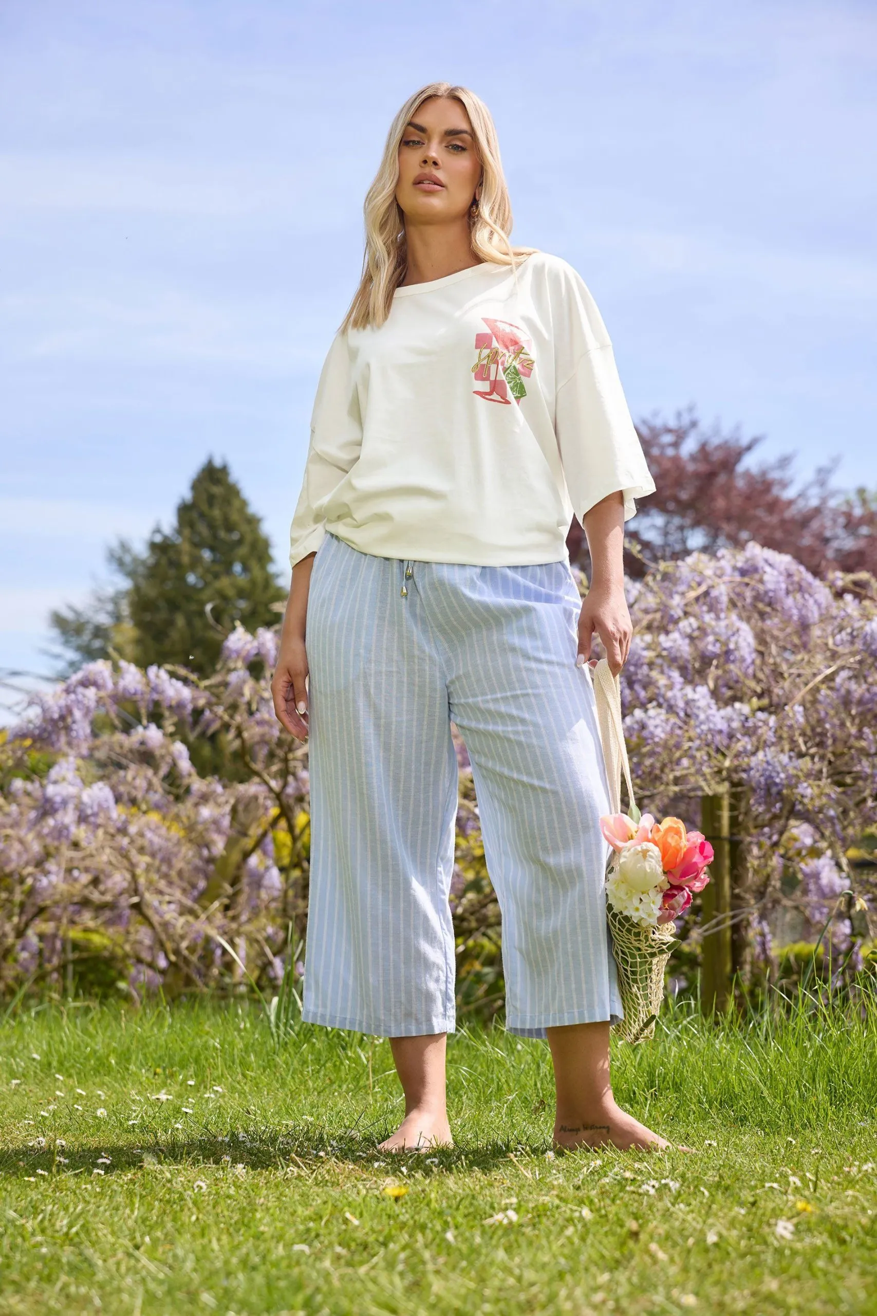 Stripe Linen Cropped Trousers
