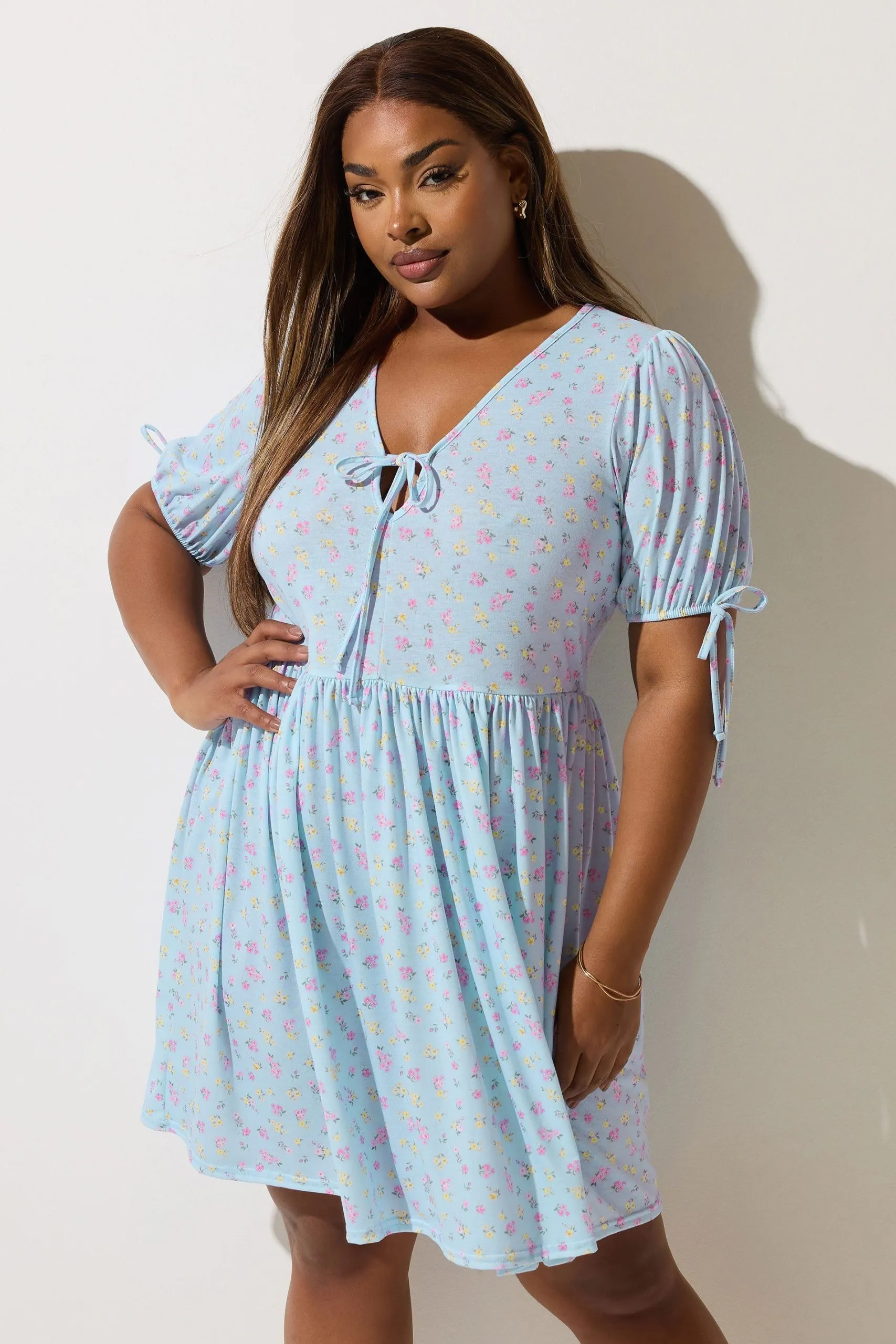 Ditsy Floral Tie Neck Mini Dress