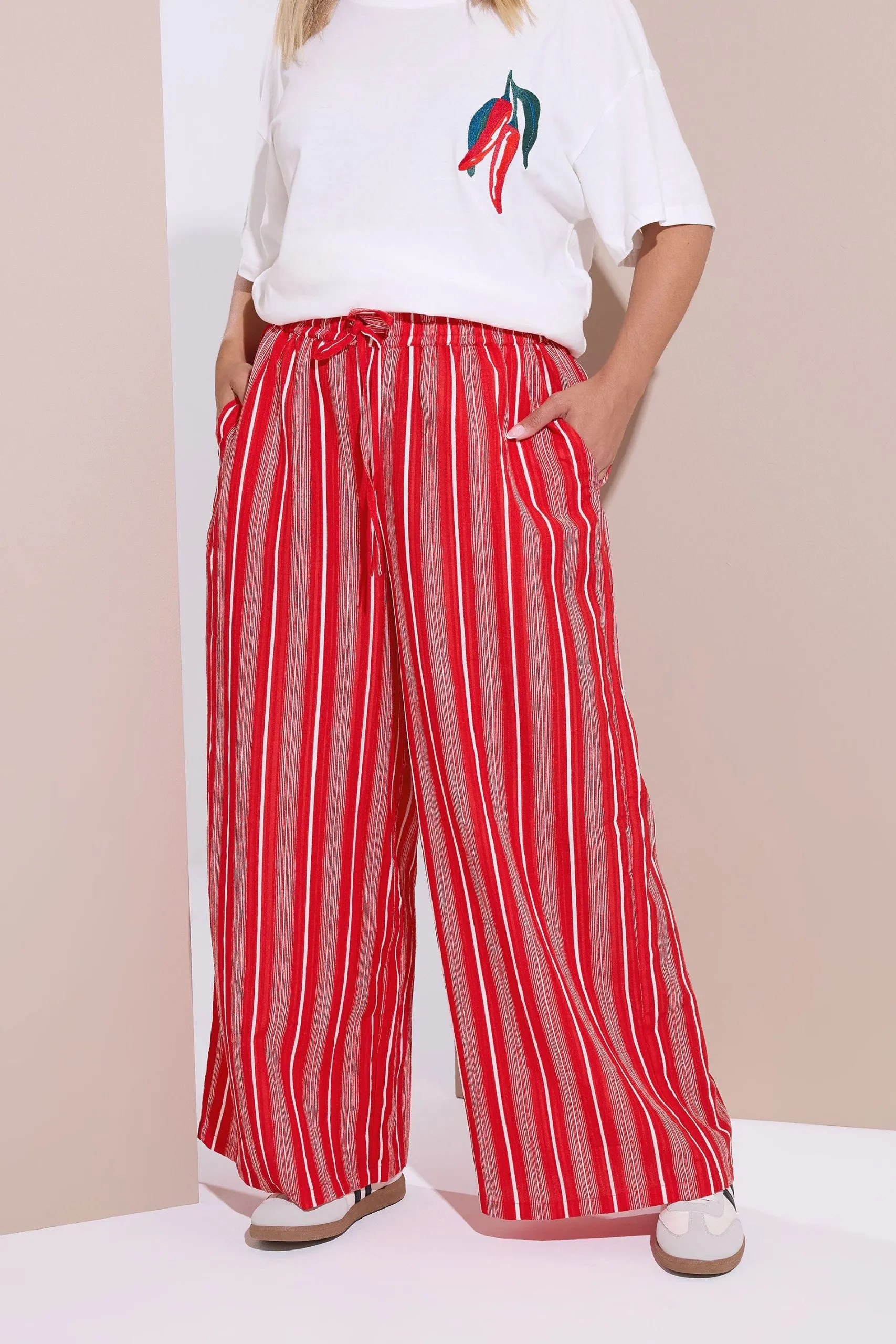 Textured Stripe Wide Leg Trousers