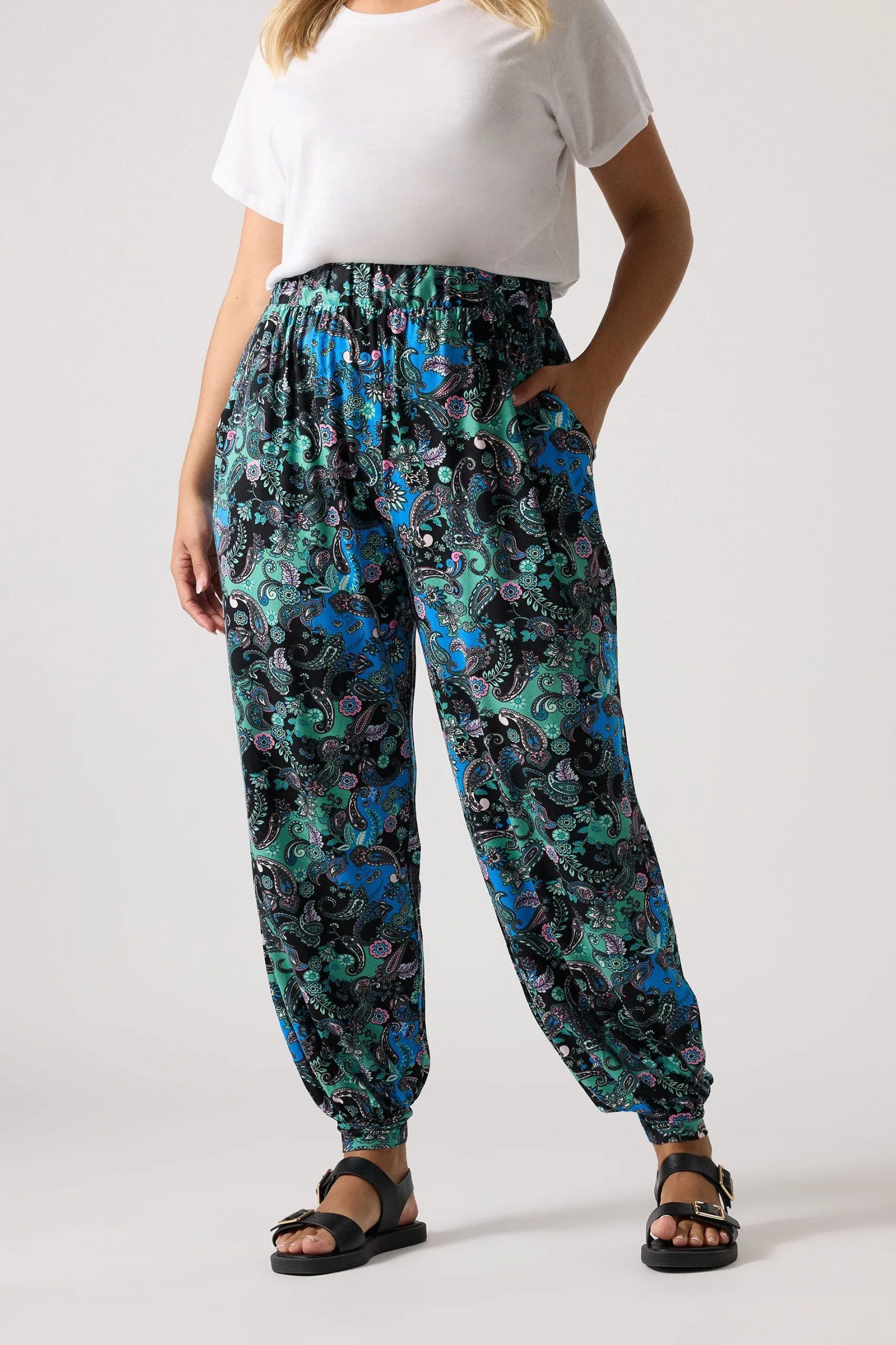 Paisley Print Cuffed Harem Trousers