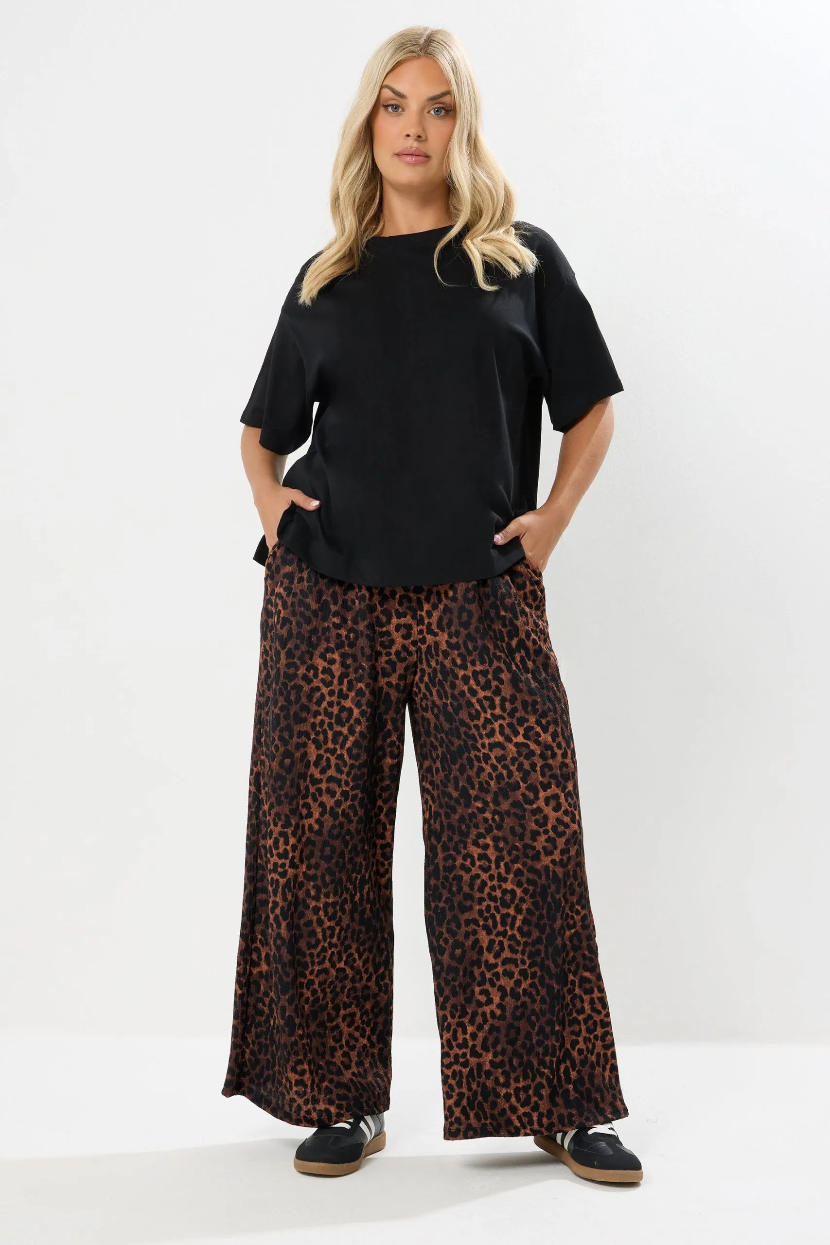 Leopard Print Crinkle Wide Leg Trousers