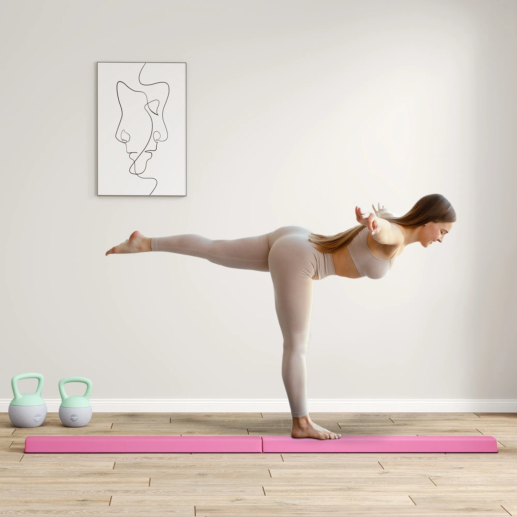 7.7FT Folding Gymnastics Balance Beam with Anti-Slip Base, Pink