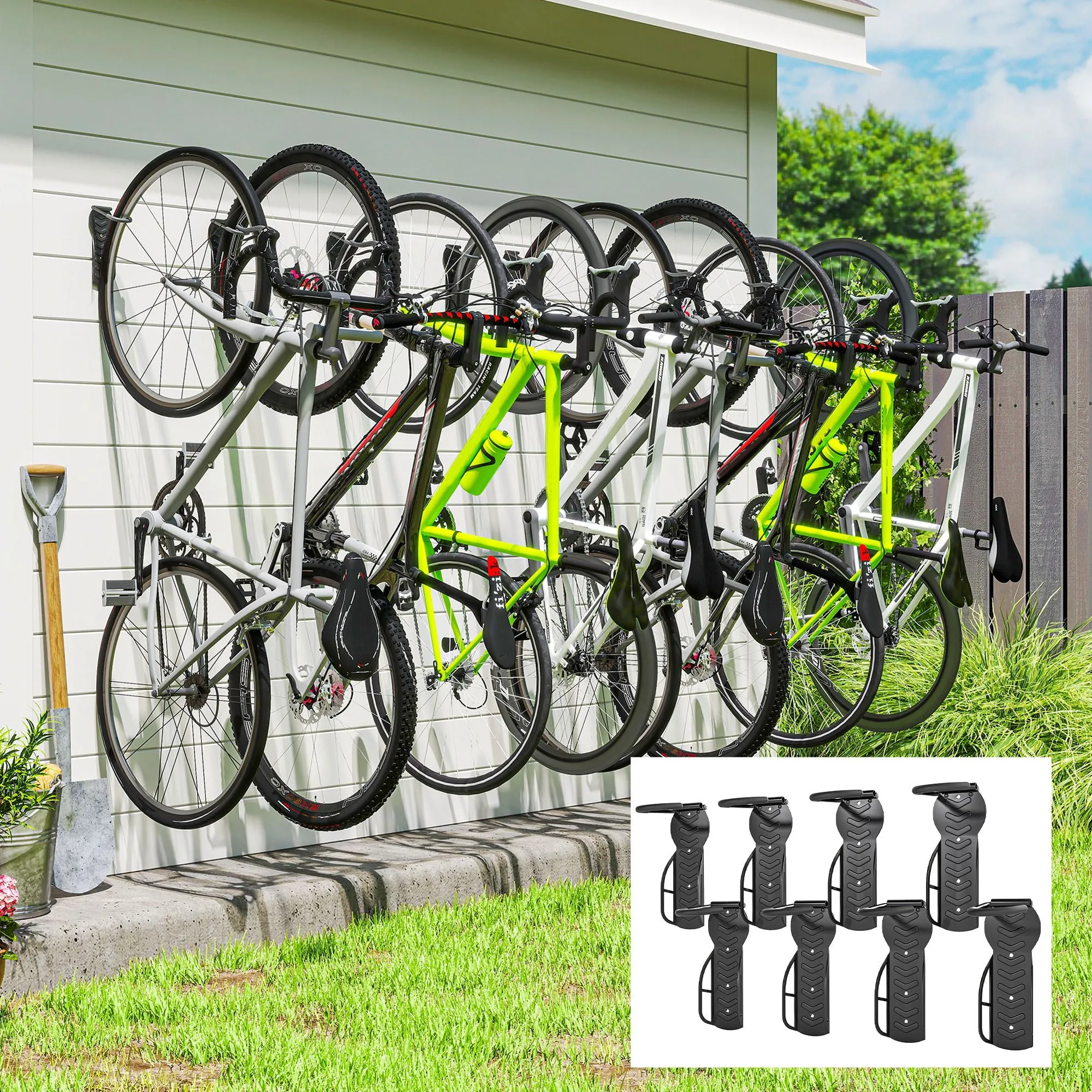 SPORTNOW 8 Pack Bike Rack, Wall Mounted Bike Hooks for Garage