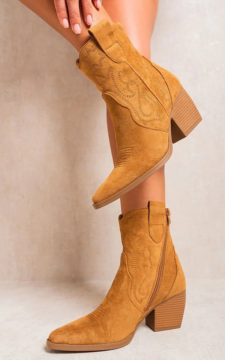Laura Suede Cowboy Ankle Length Boots