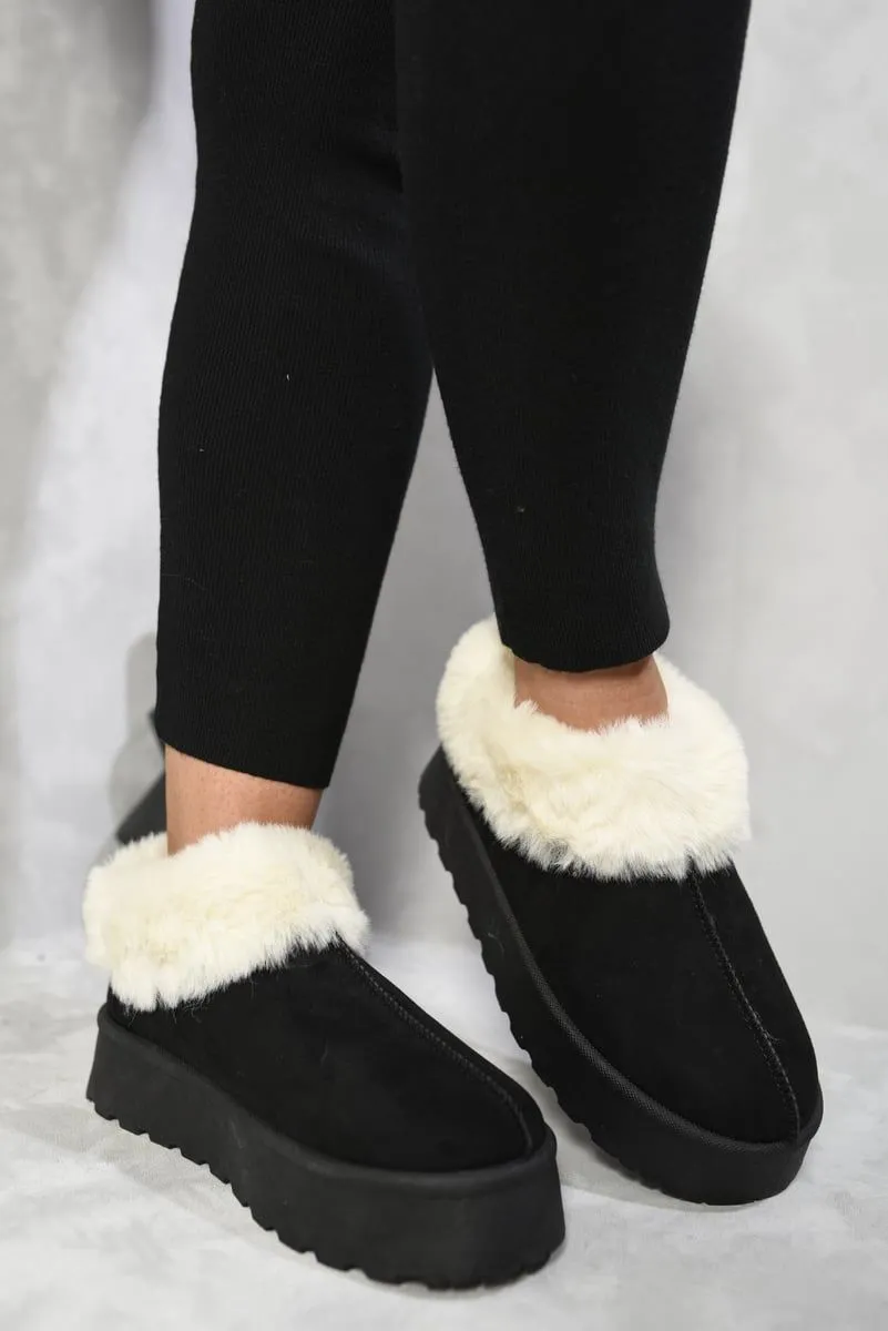 Shella Faux Fur Trim Platform Ankle Boots