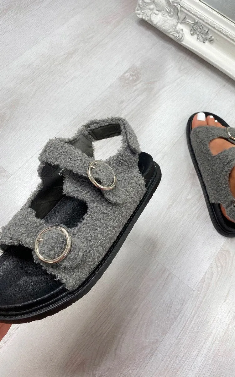 Zahra Faux Fur Double Buckle Sliders