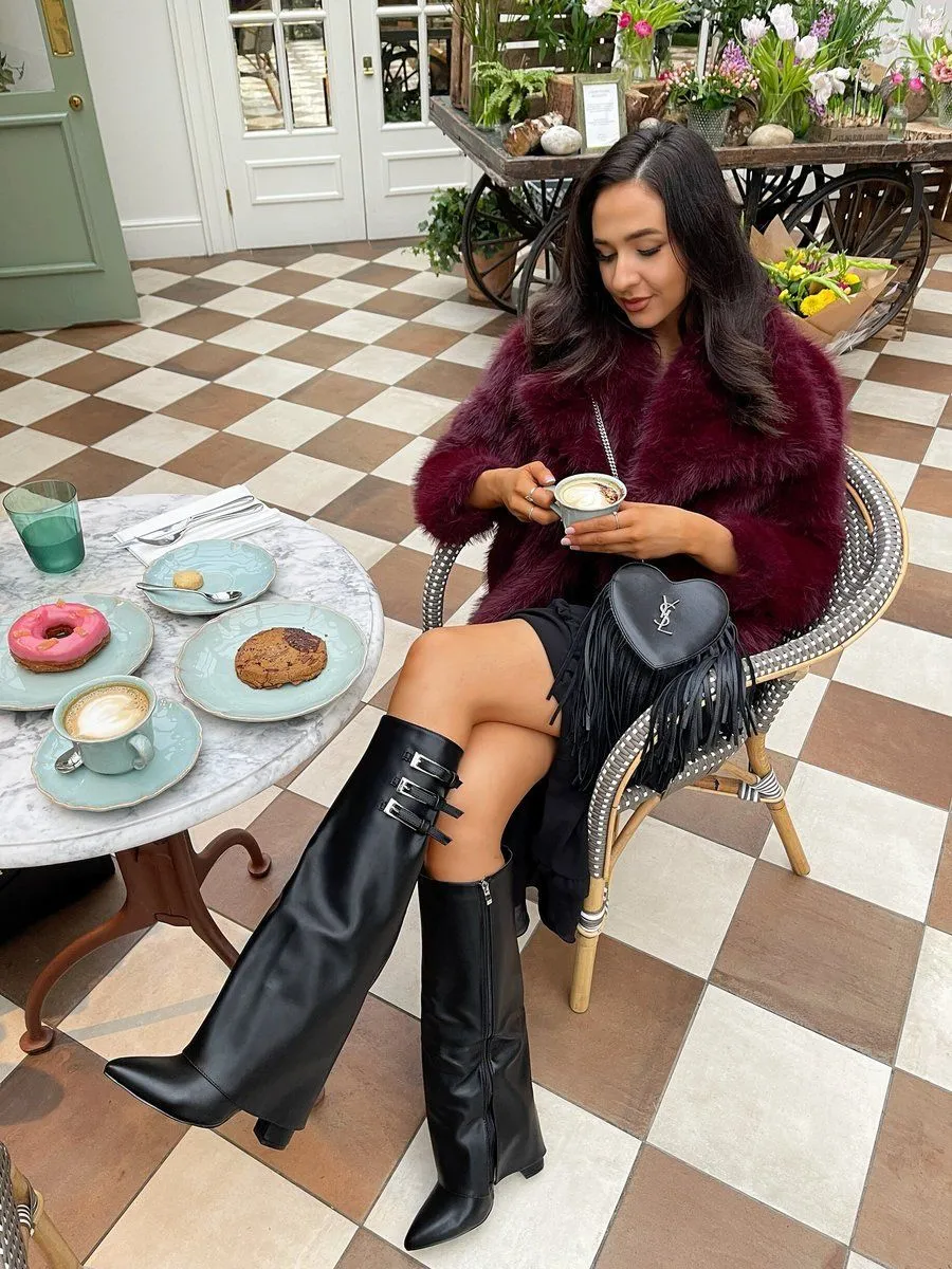 Taylah Pointed Toe Fold-over Knee High Boots