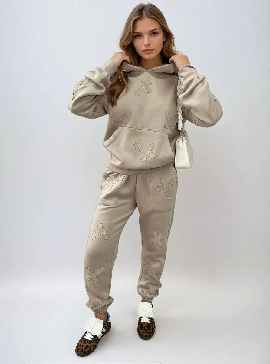 Cataleya Cross Detail Oversized Hoodie And Jogger Co-ord Set