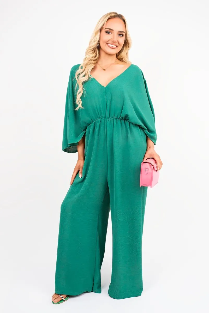 Maysa Wide Leg V Neck Jumpsuit With Back Tie Detail