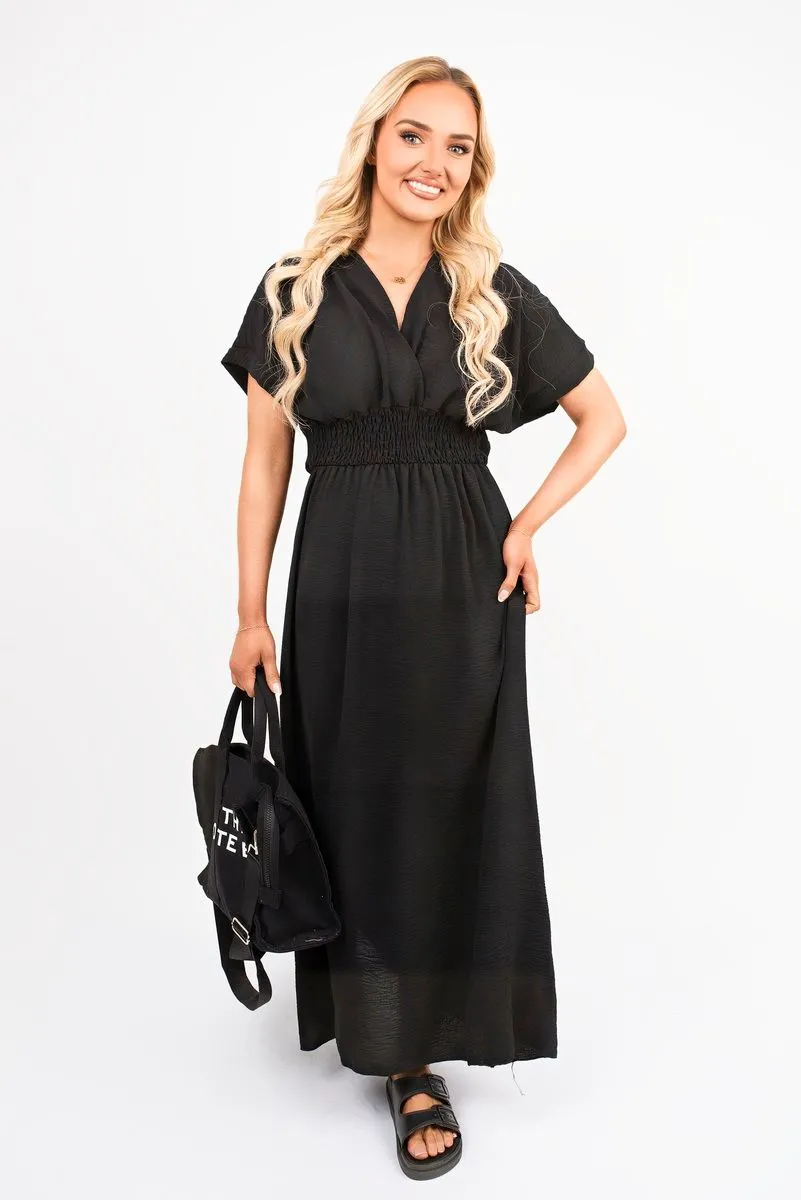 Meissa V Neck Short Sleeve Maxi Dress With Shirred Waist