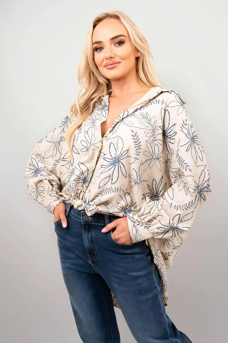 Erin Floral Print Oversized Long Sleeve Button Down Top