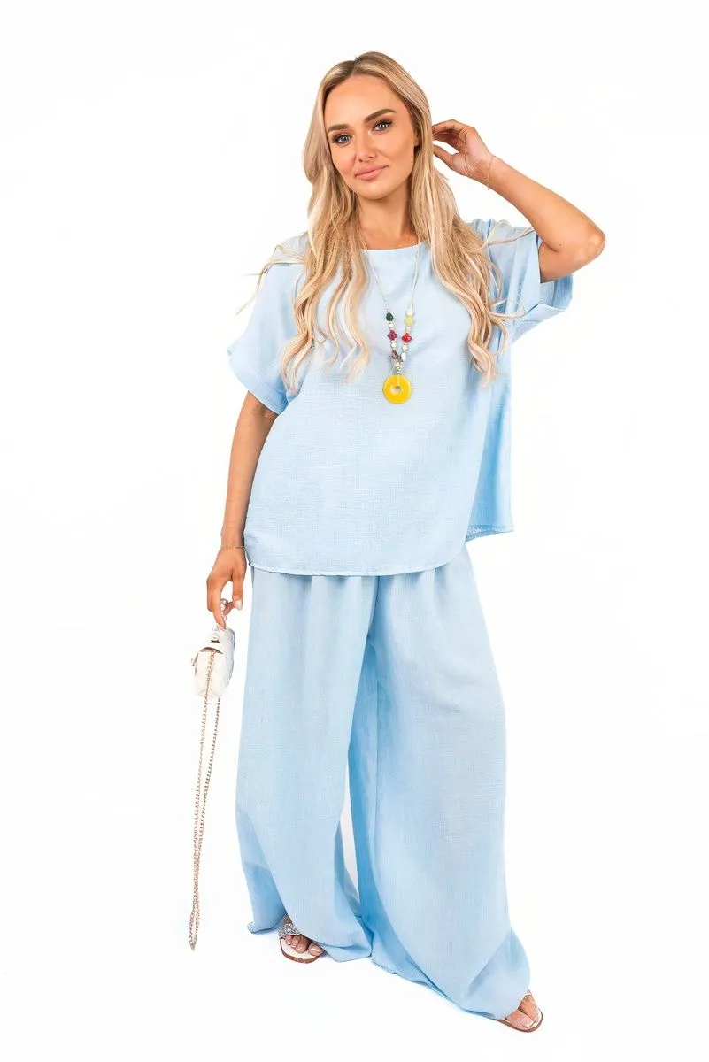 Marinne Loose Fit Short Sleeve Top And Wide Trousers Co-ord Set