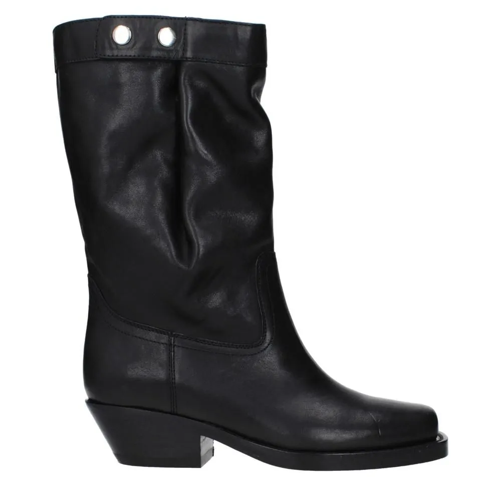 Leather Ankle Boots with Vintage Aged Effect- Black