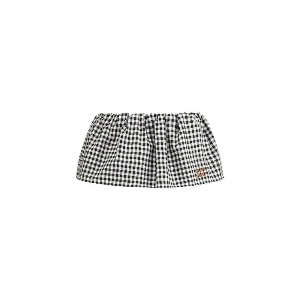 Vichy Pattern Balloon Miniskirt with Elasticized Waistband and Welt