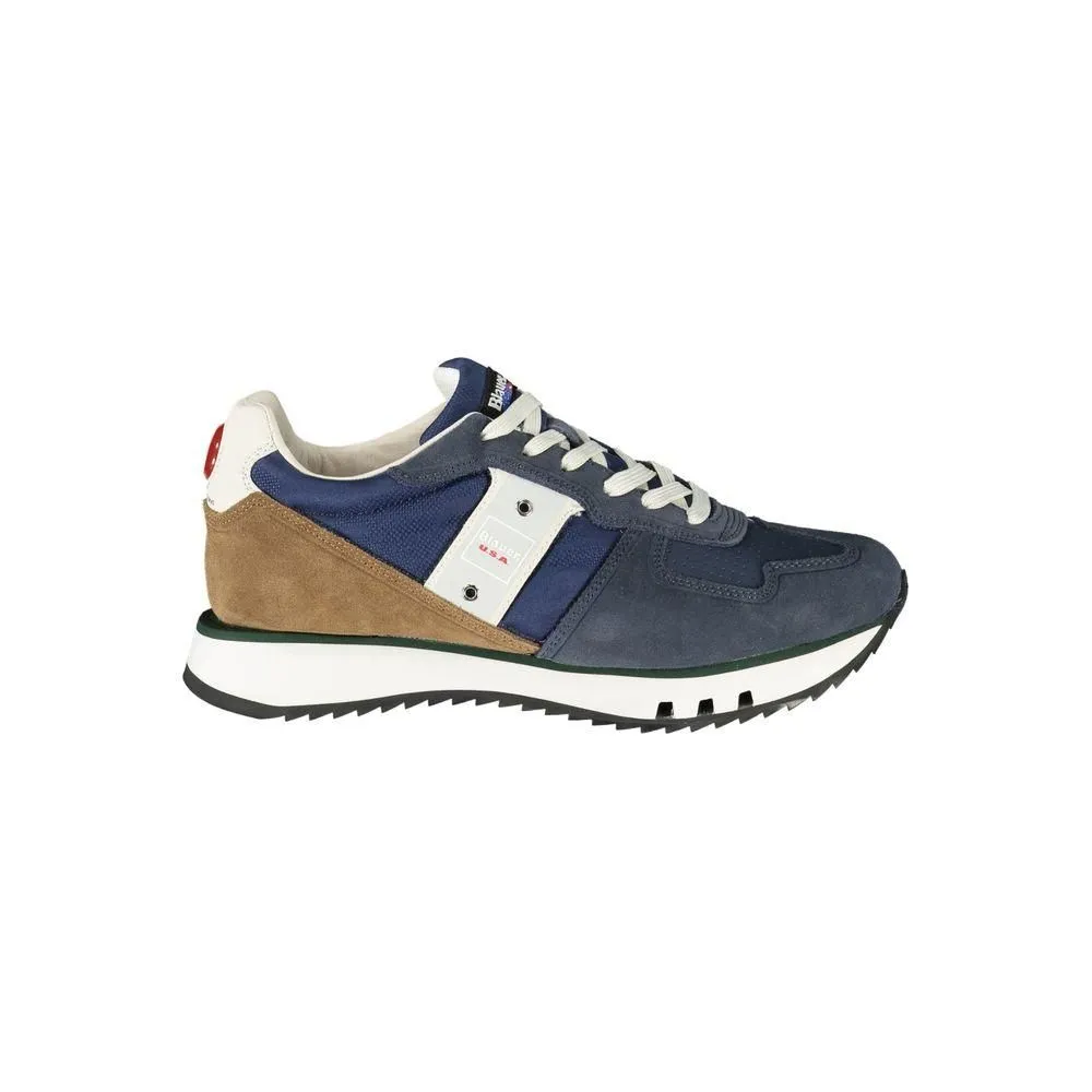Leather Lace-Up Sneakers with Contrasting Details- Blue