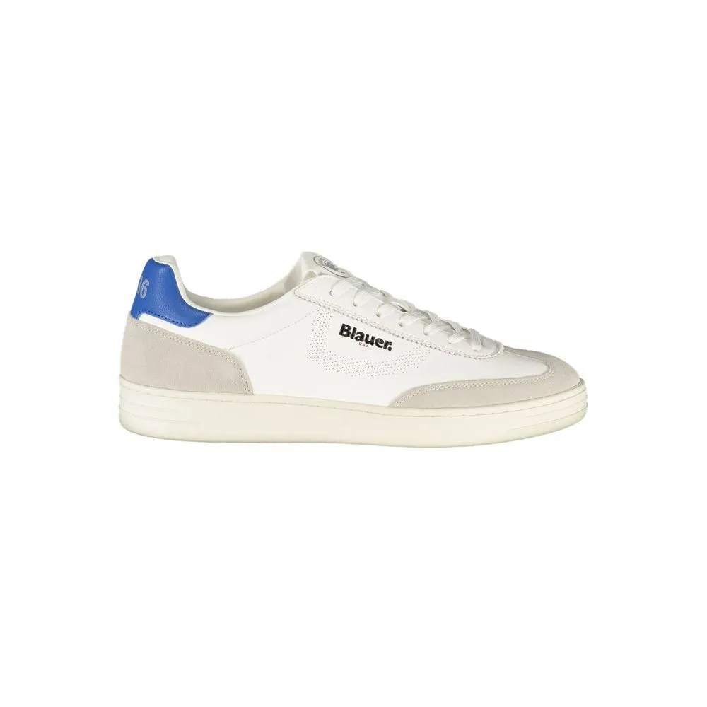 Leather Sneaker with Royale Blue Contrast Details- White