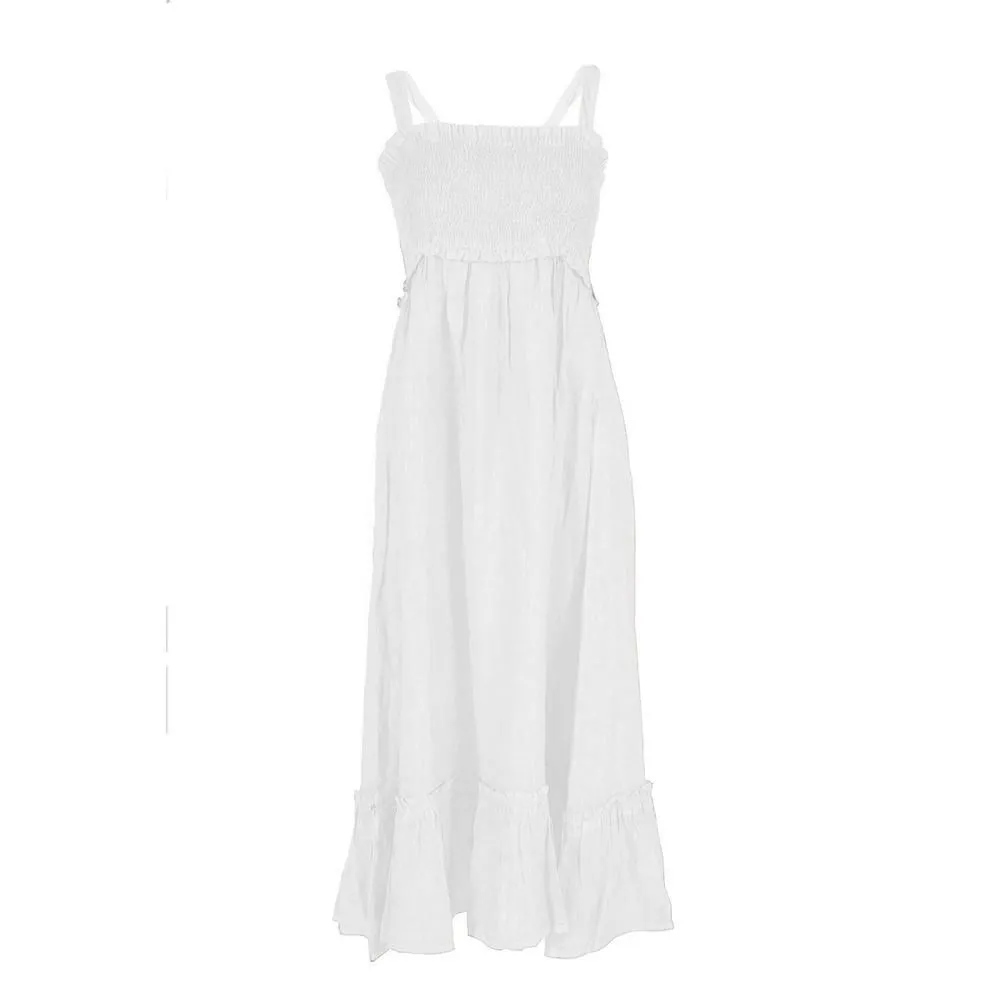 Elegant Strappy Maxi Dress with Ruffle Hem- White Dresses
