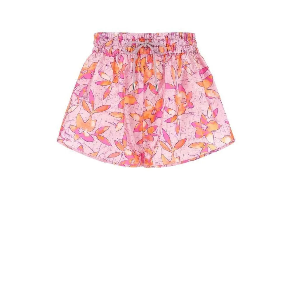 Floral Print Comfortable Mini Skirt with Drawstring Waist- Pink