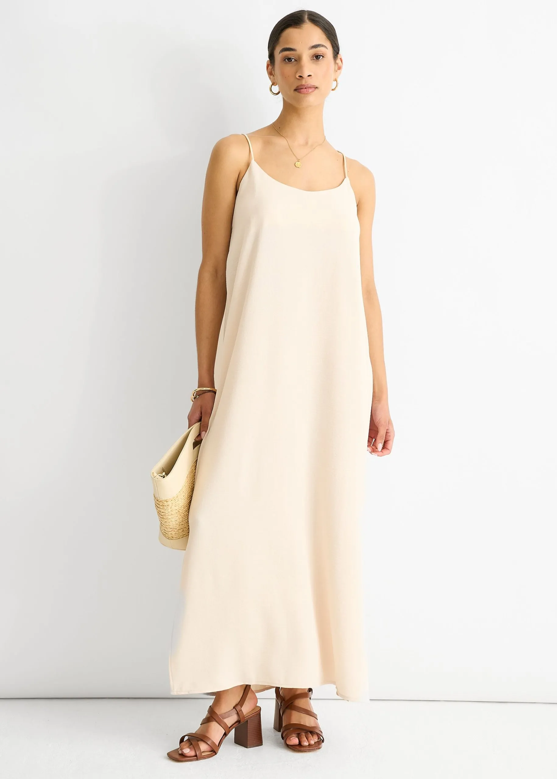 Beige Strappy Cross Back Airflow Oversized dress