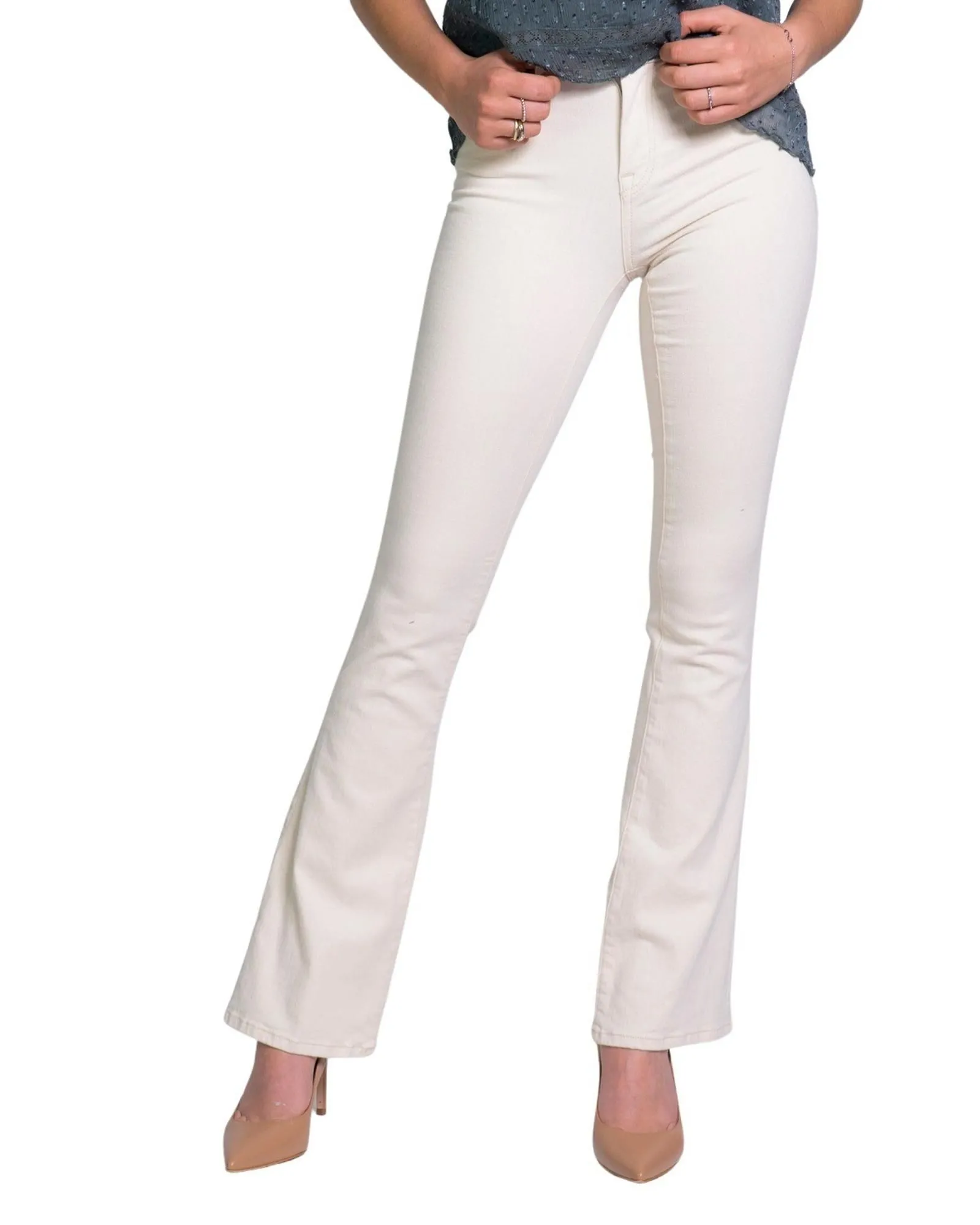 High Waist Bell Bottom Jeans- White