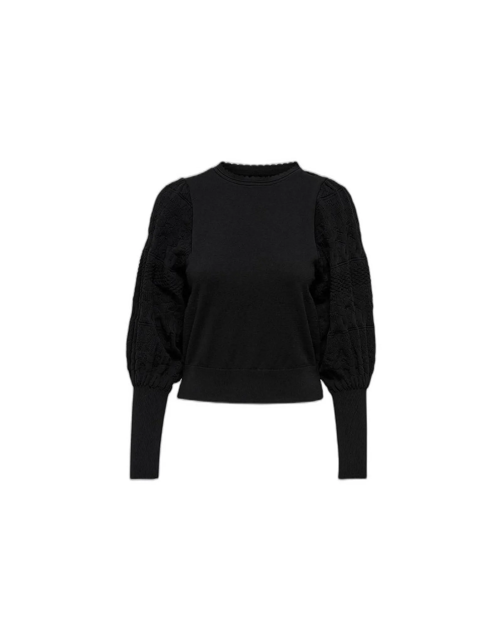 Cropped Sweater Long Sleeve Relaxed Fit- Black Clothing