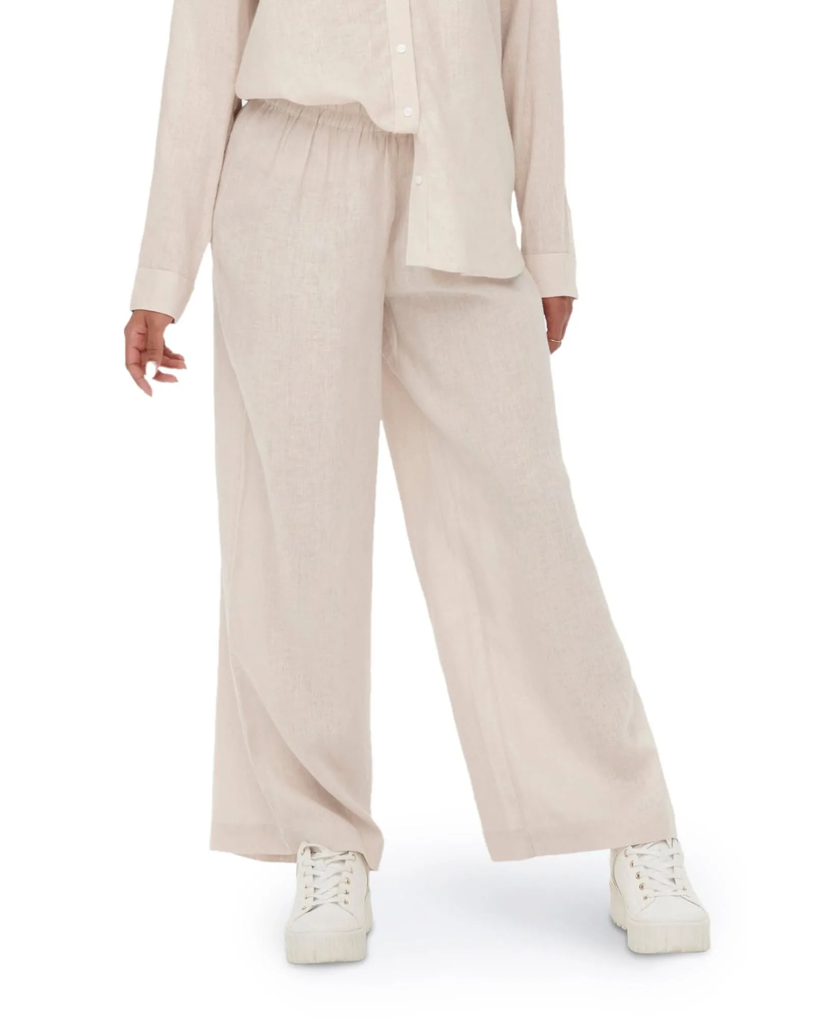 Neutral Linen-Blend Trousers
