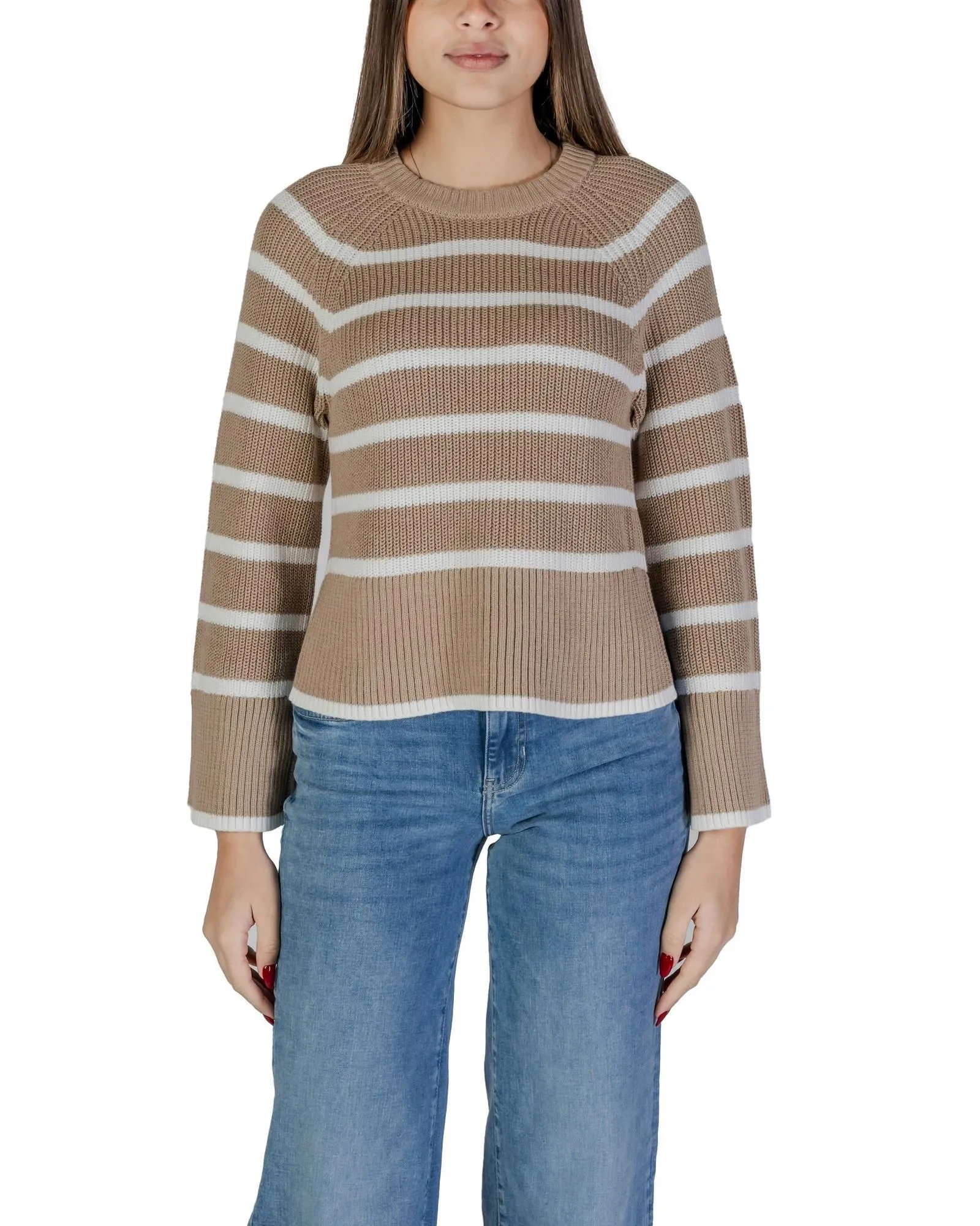 Striped Knit Sweater- Beige Knitwear