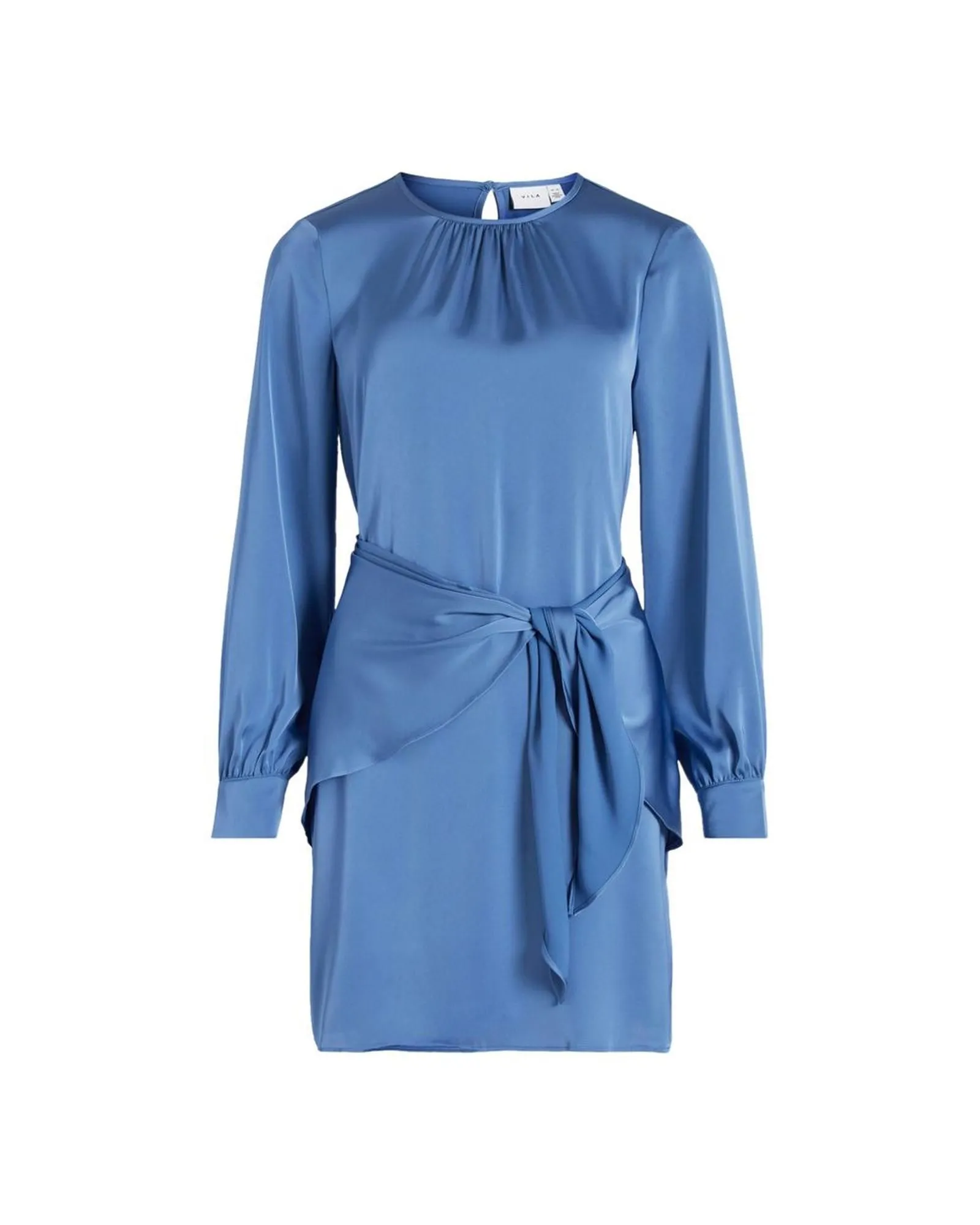 Tie Waist Mini Dress Long Sleeves- Blue Dresses