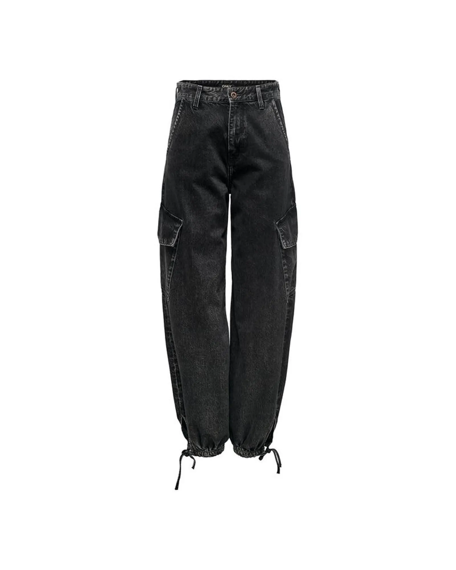 Cargo Pants Drawstring Hem Relaxed Fit- Black Jeans