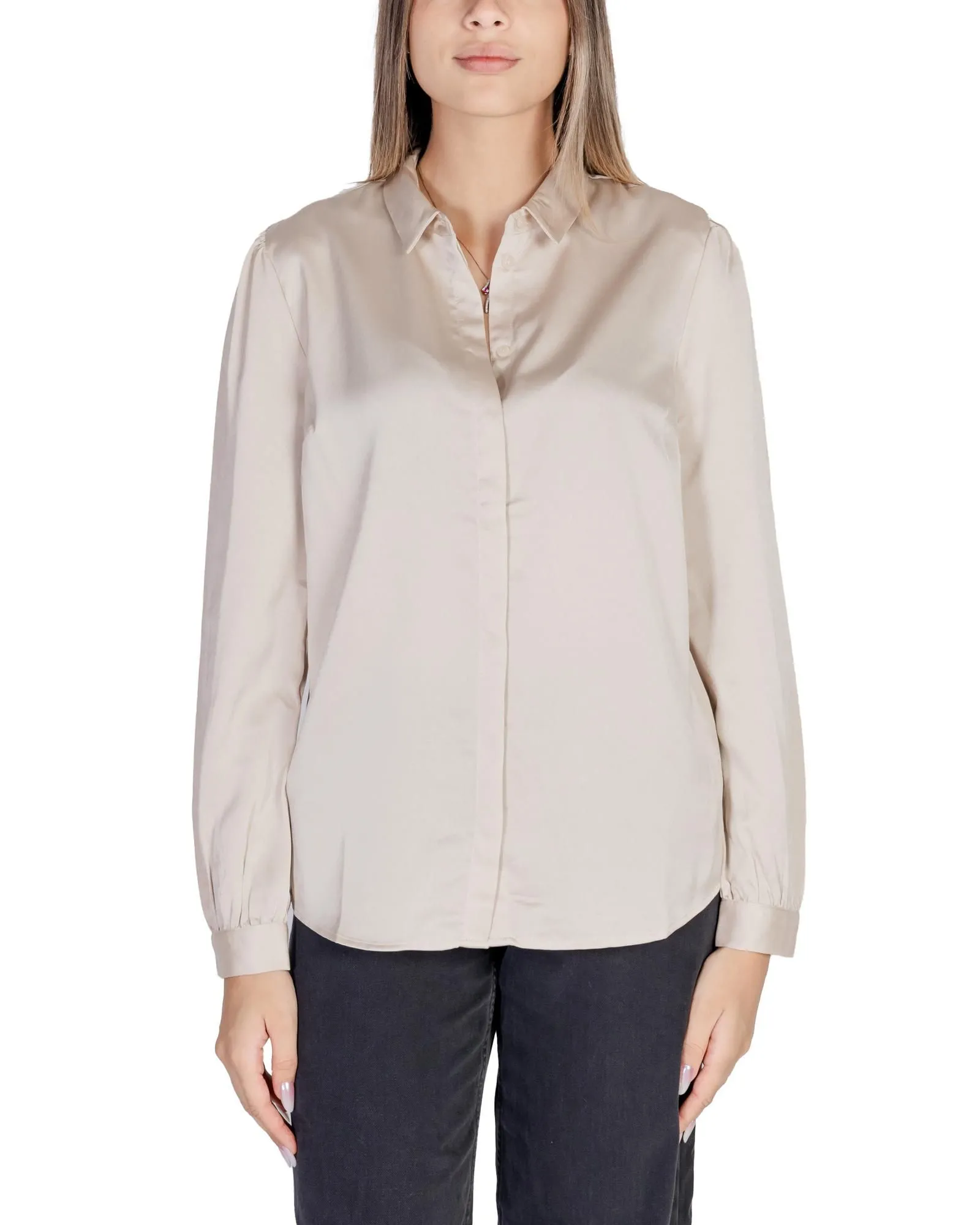 Long Sleeve Collared Blouse- Gold Shirts