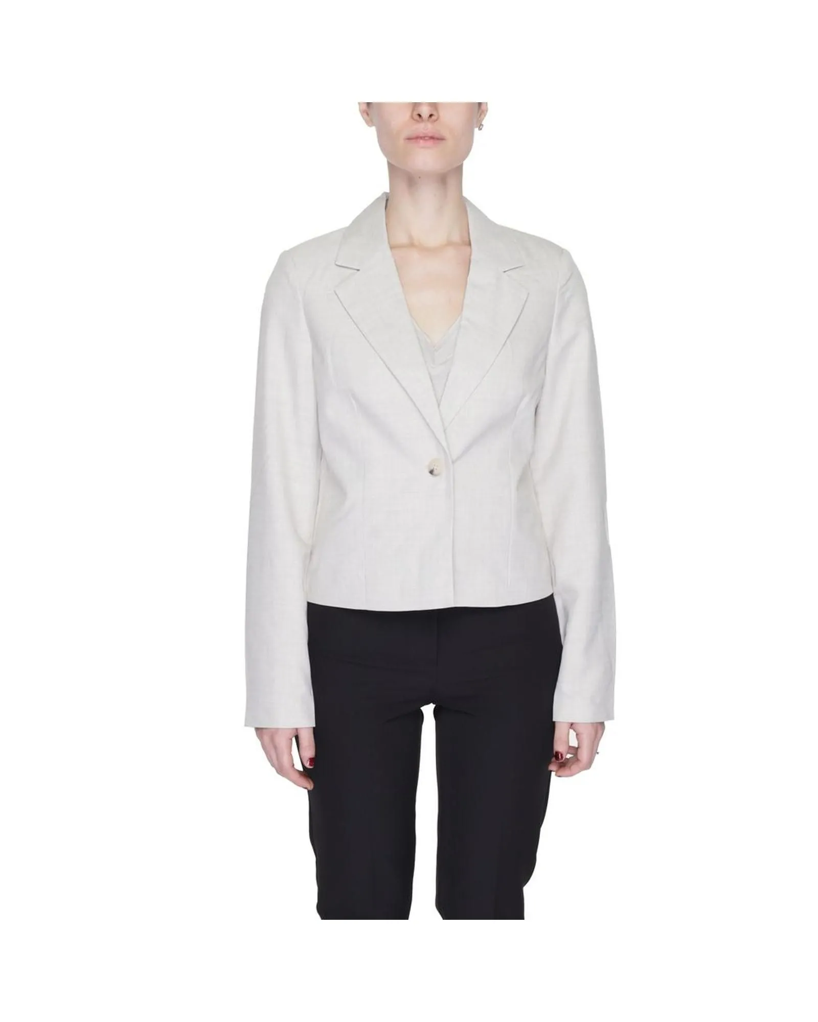 Cropped Linen Blazer Model null- Gray Suits