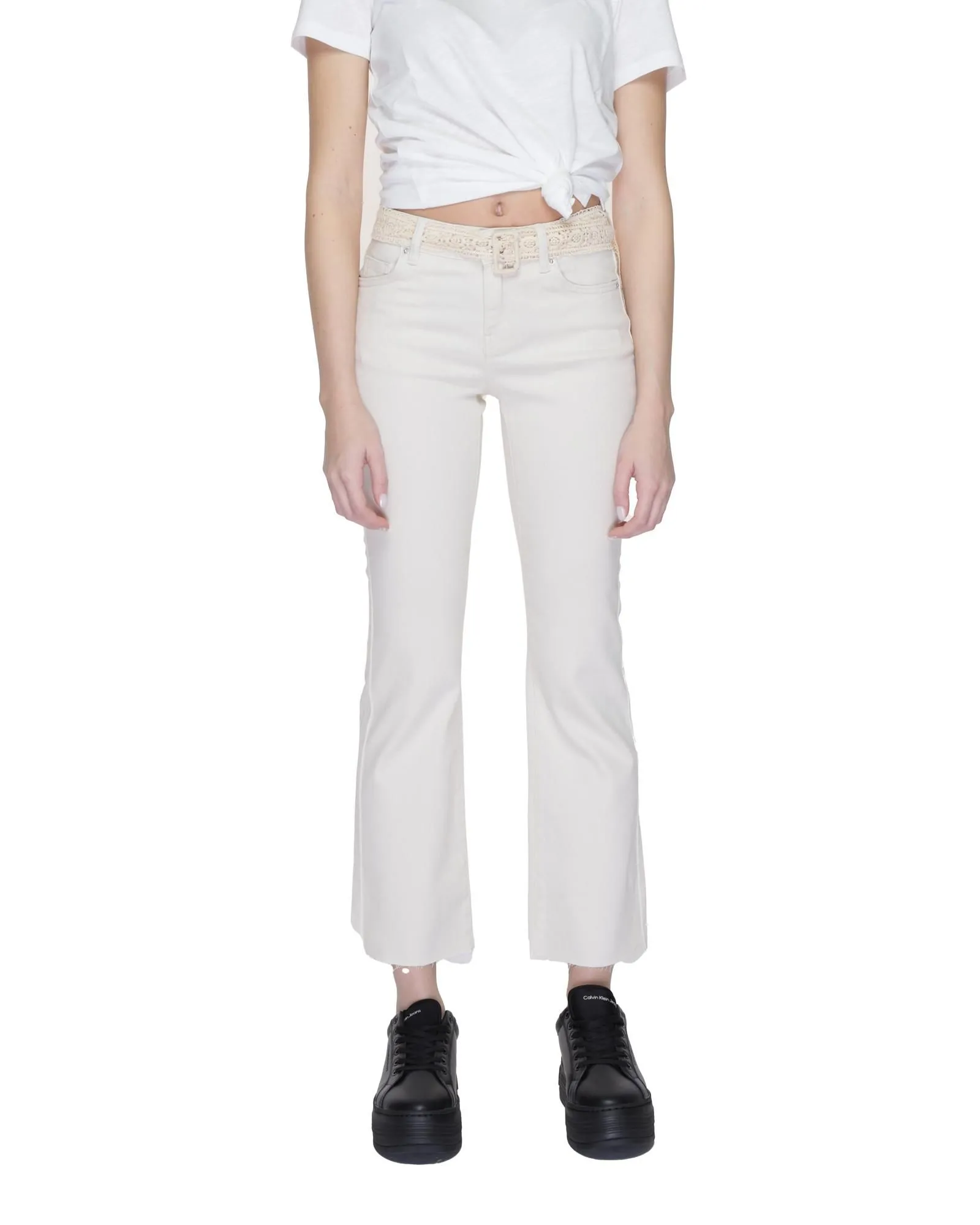 Flare Jeans with Belt- Beige