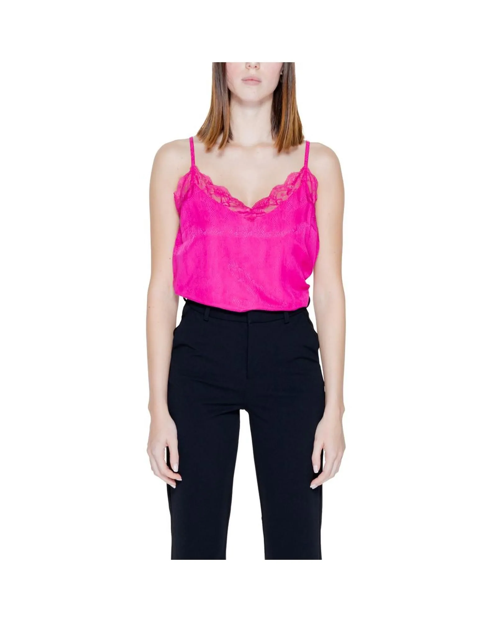 Lace Trim Cami Top- Fuchsia