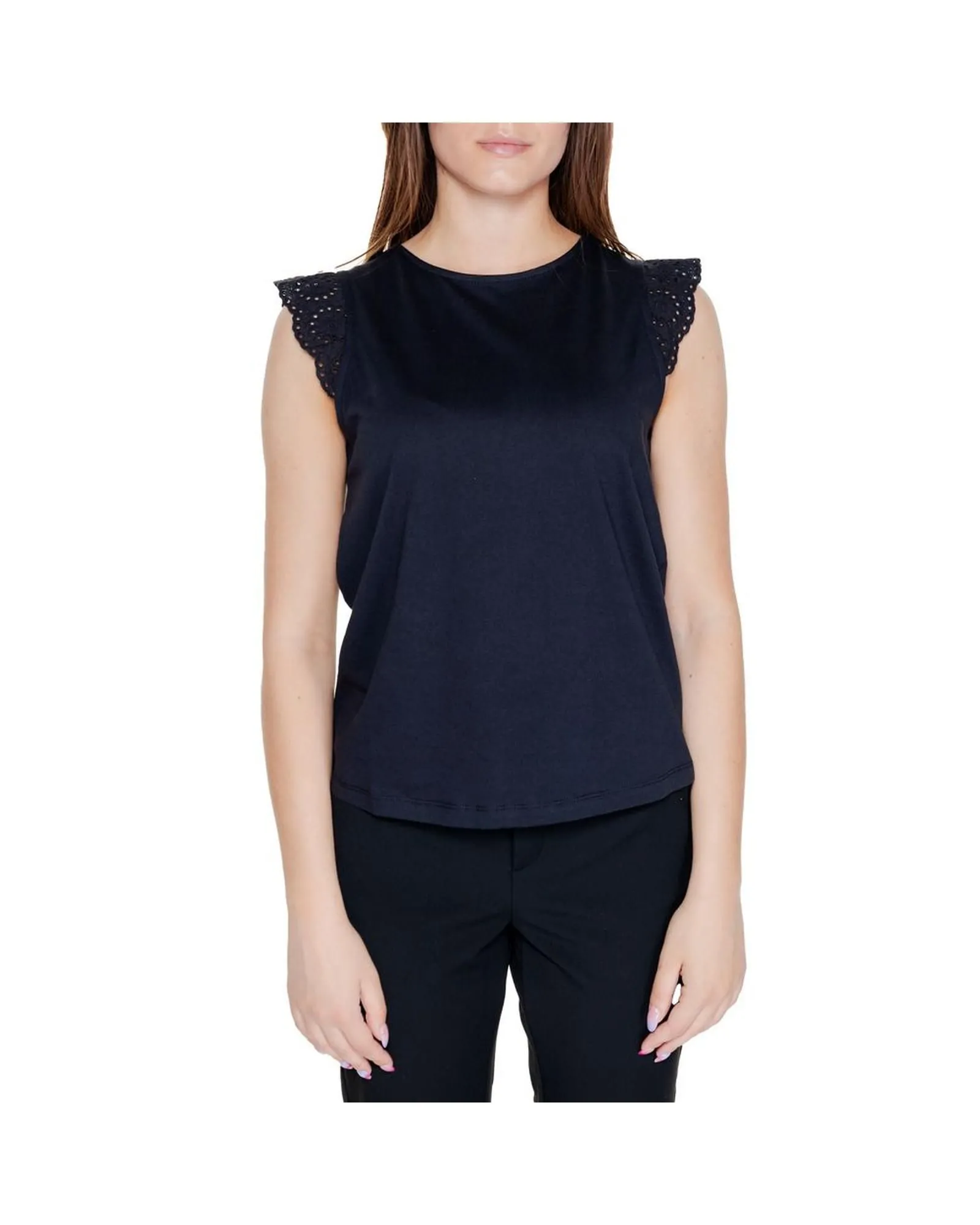 Black Cotton Round Neck Short Sleeve Top