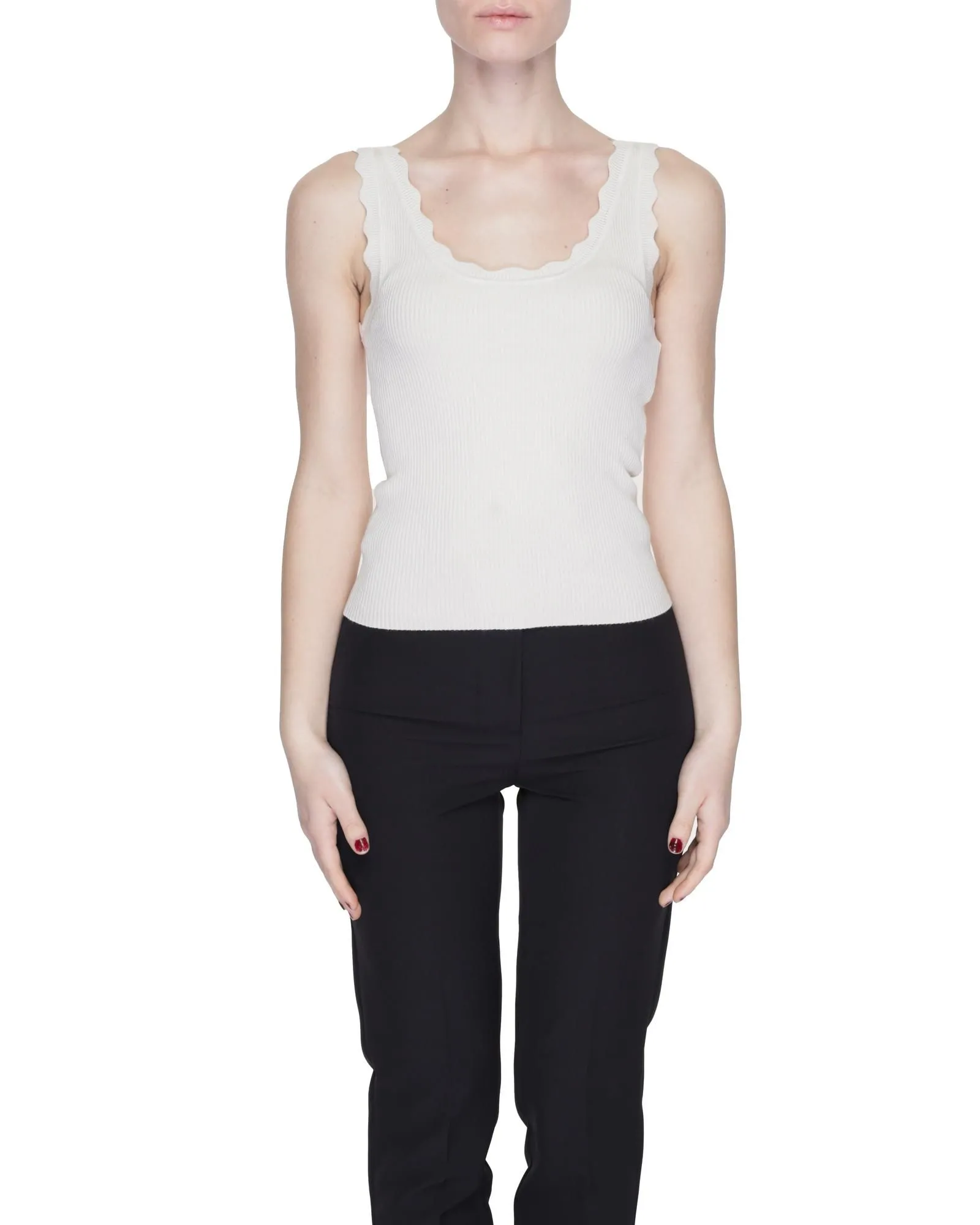 Scalloped Knit Tank Top- Beige