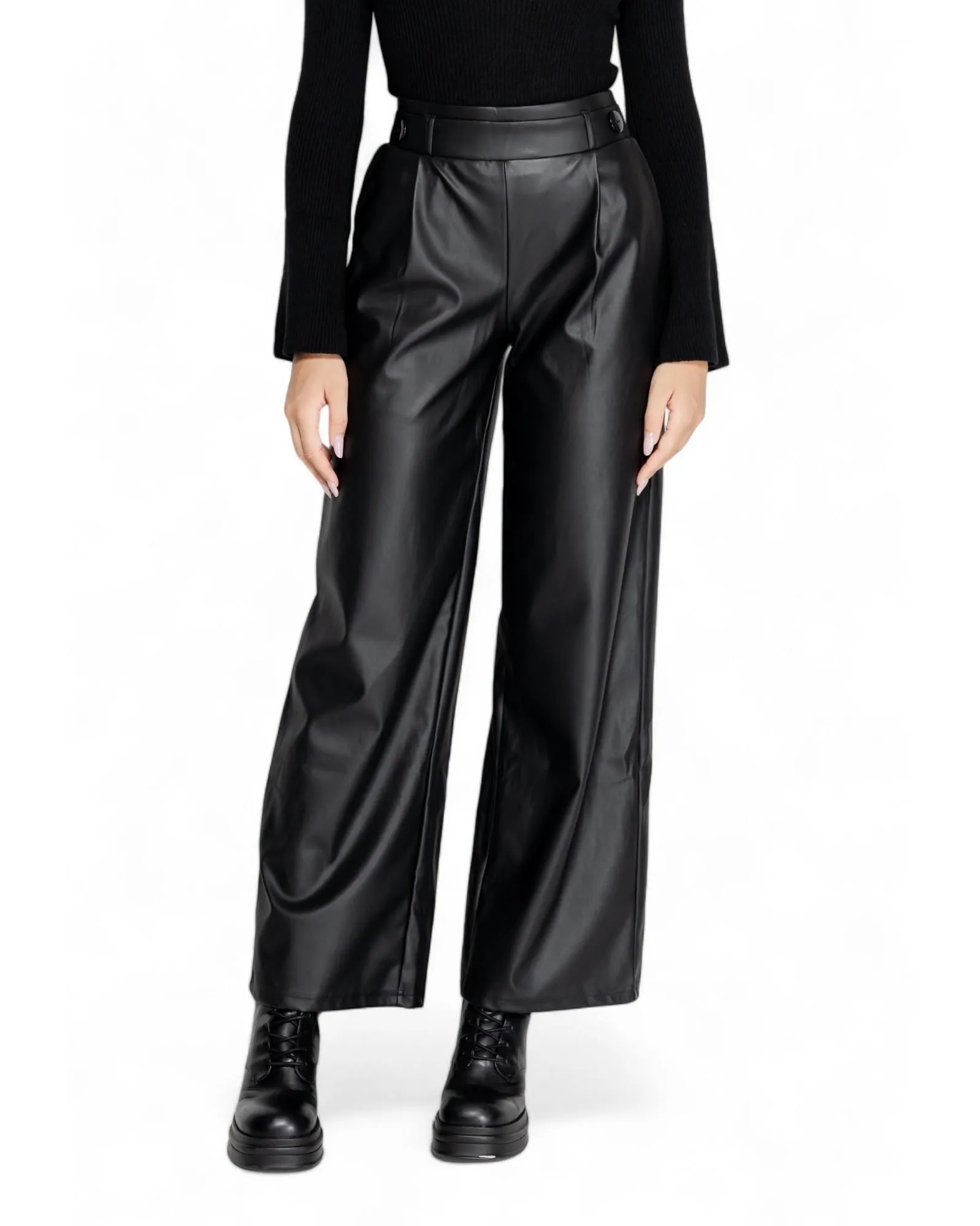 Wide Leg Faux Leather Pants- Black Jeans