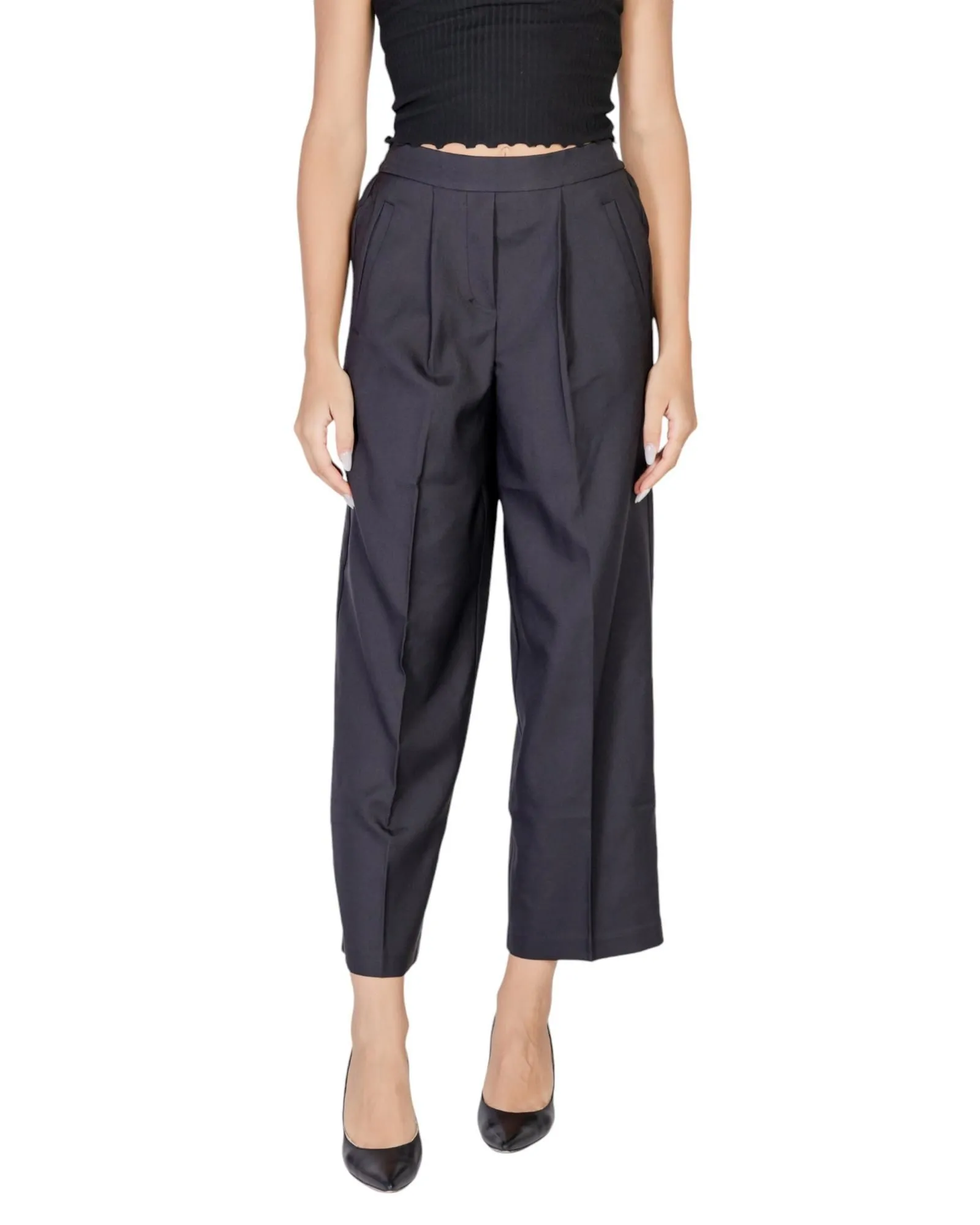 Wide Leg Cropped Pants- Black Jeans