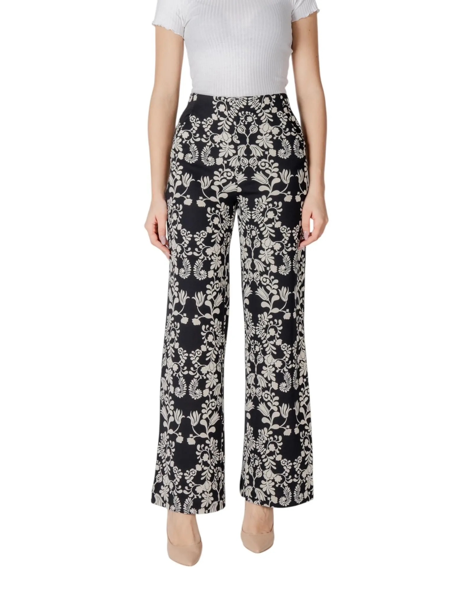 Floral Wide Leg Pants- Black Trousers