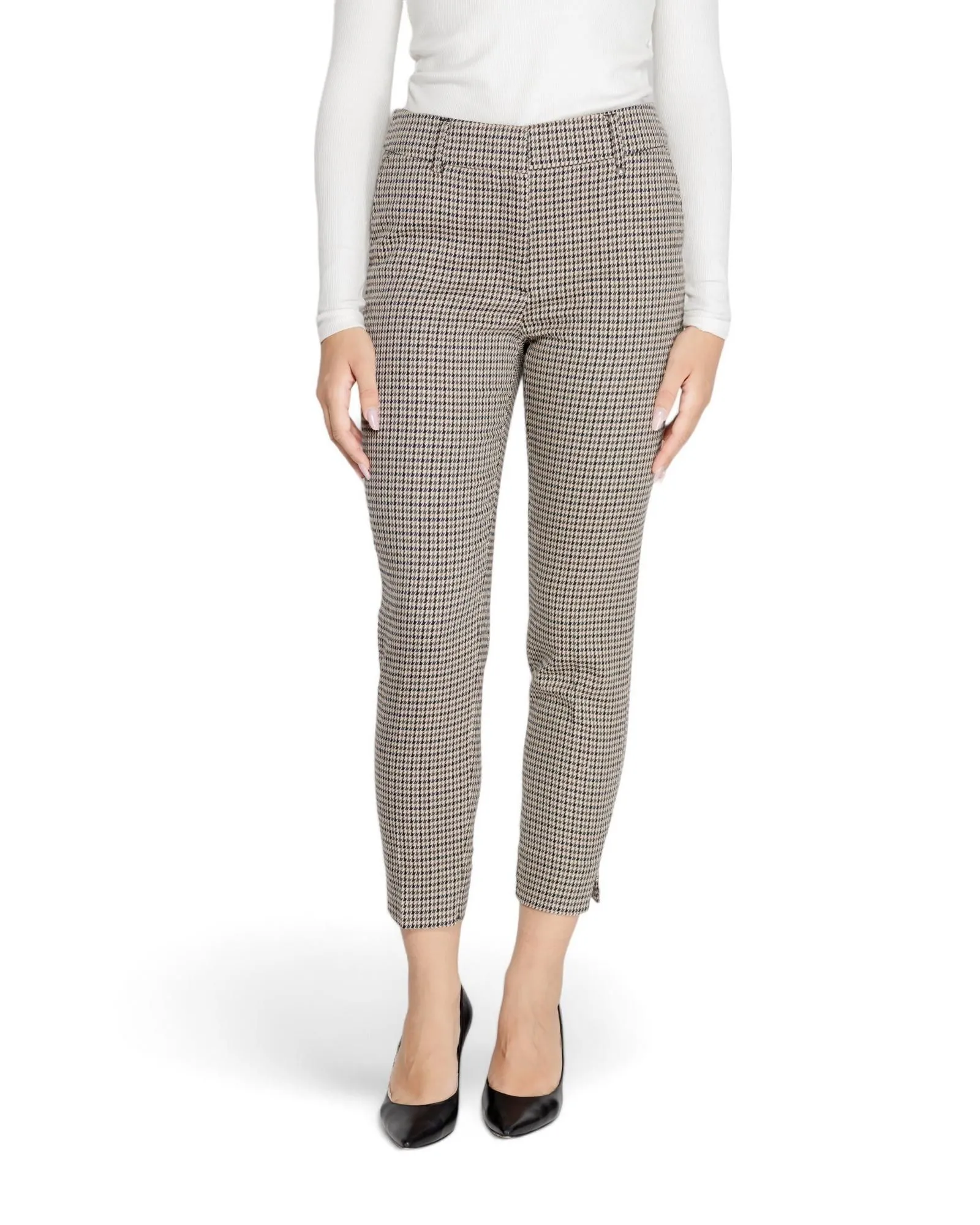 Riley Pants Houndstooth Check Ankle Length Wo - Beige Jeans
