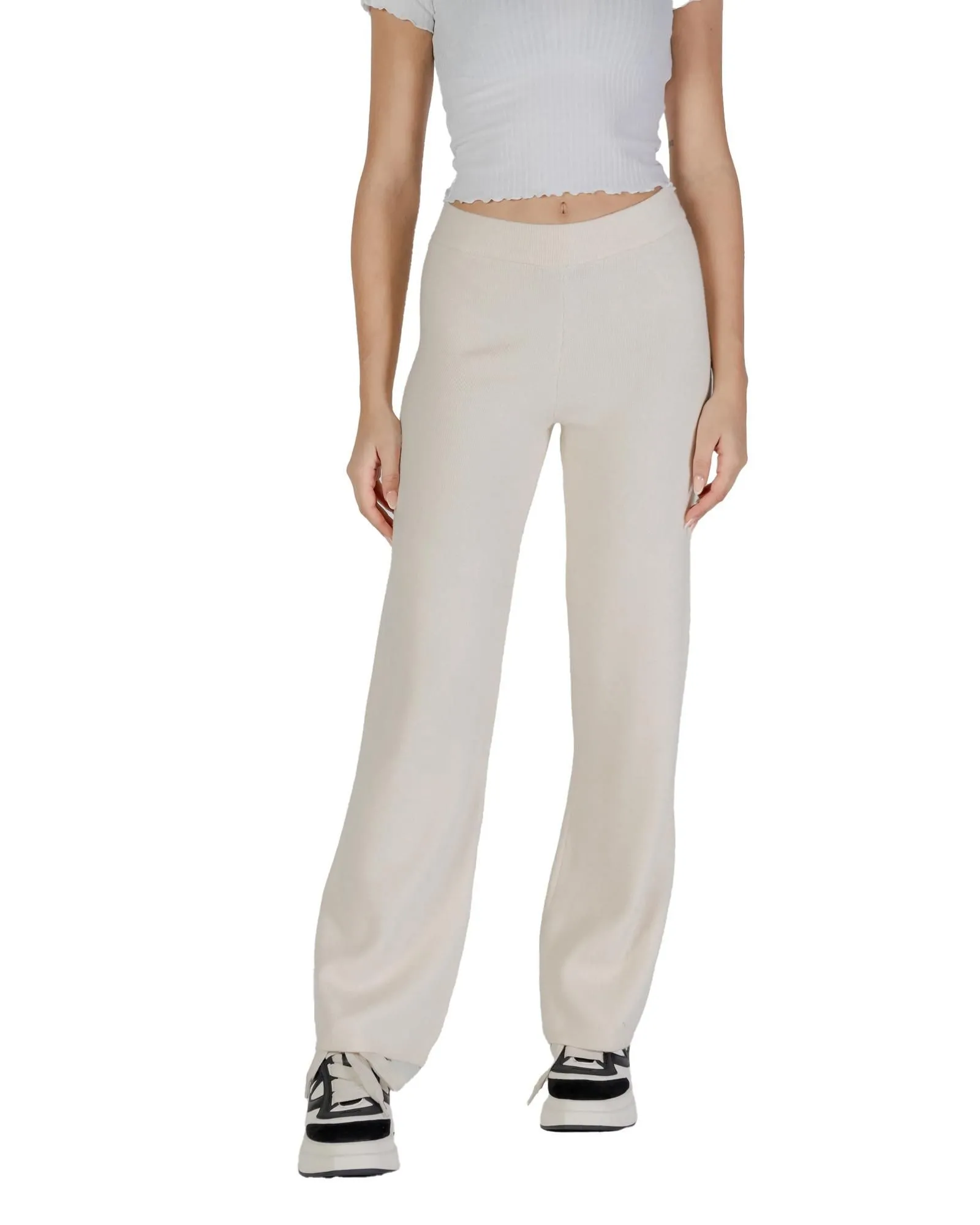 Wide Leg Knit Pants Relaxed Fit- Cream Jeans