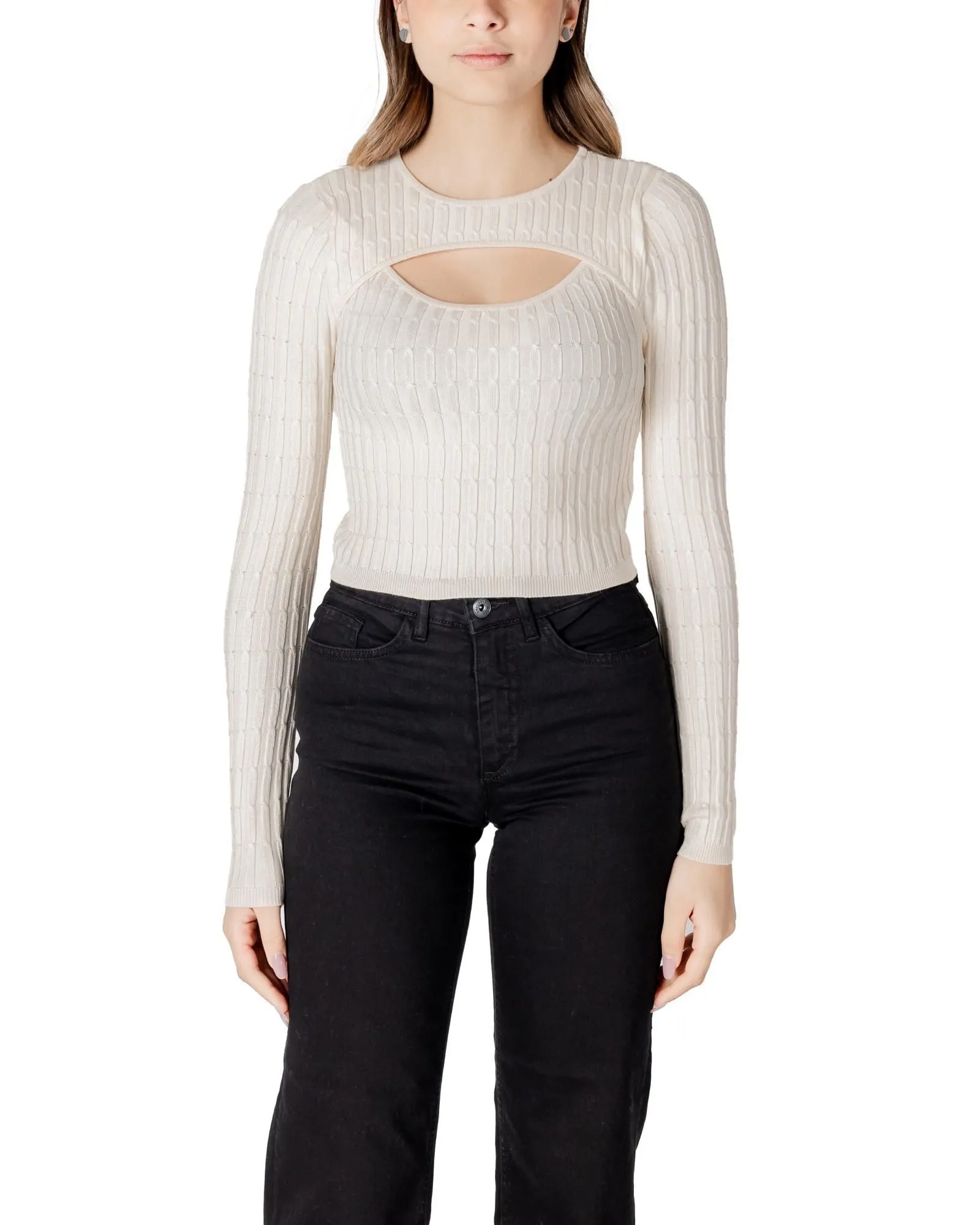 Keyhole Neck Knit Sweater- Beige Knitwear
