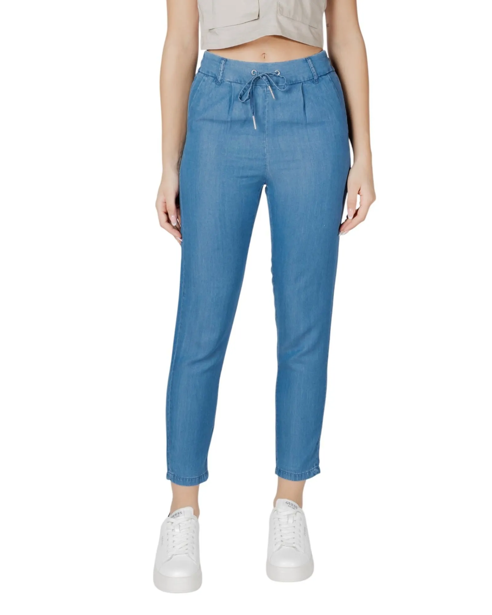 Drawstring Denim Pants Relaxed Fit- Light Blue Trousers