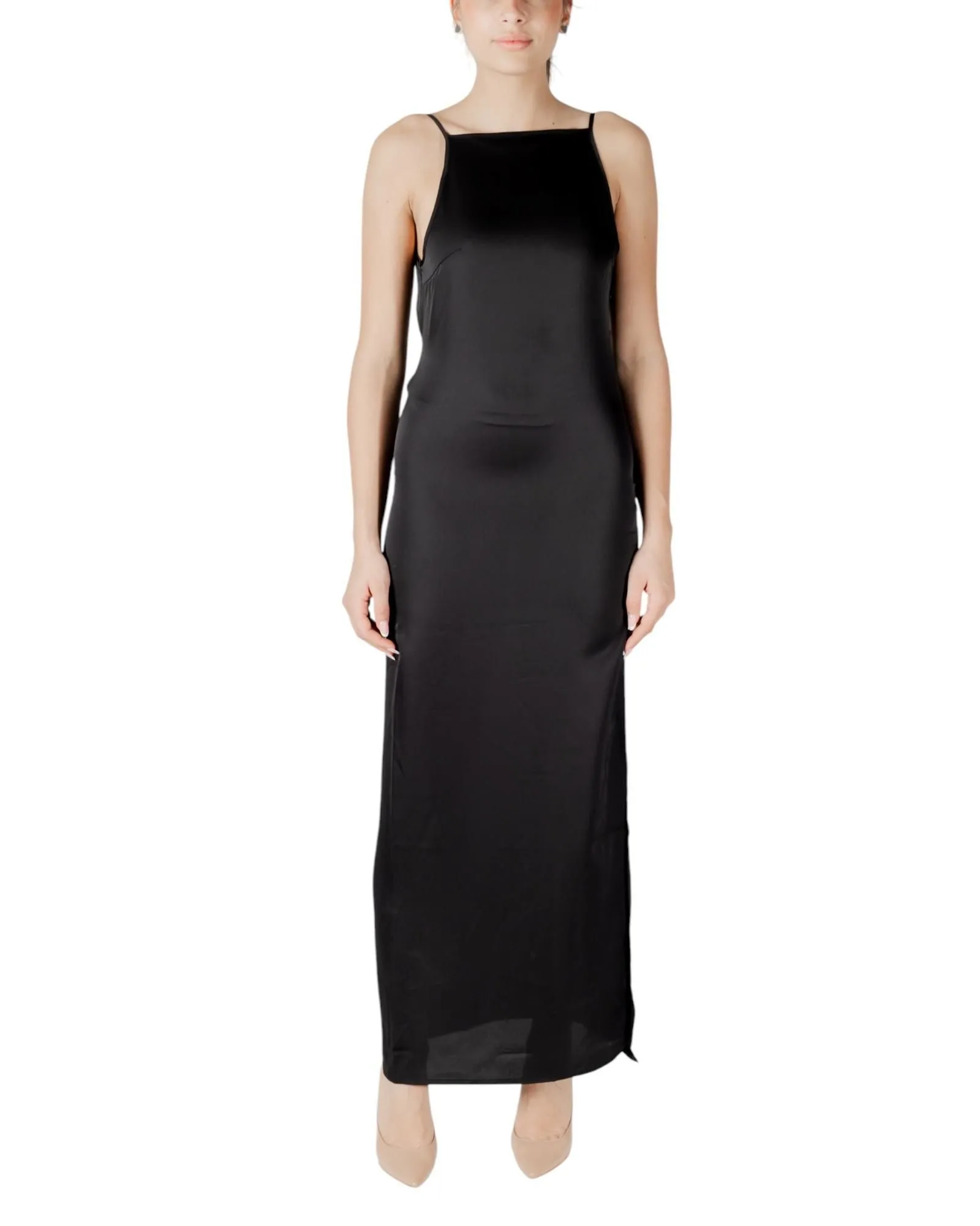 Maxi Slip Dress Elegant Silhouette Wo - Black Dresses